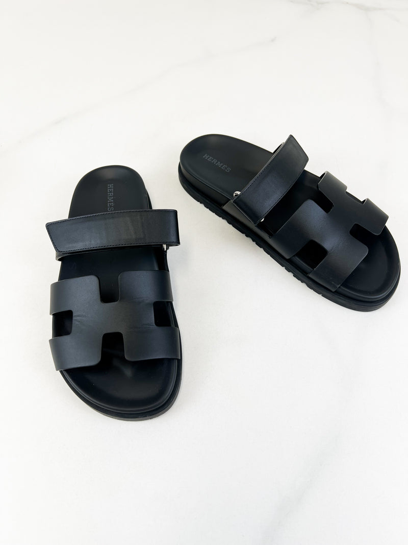 Hermes Chypre Sandals Noir Size 38.5
