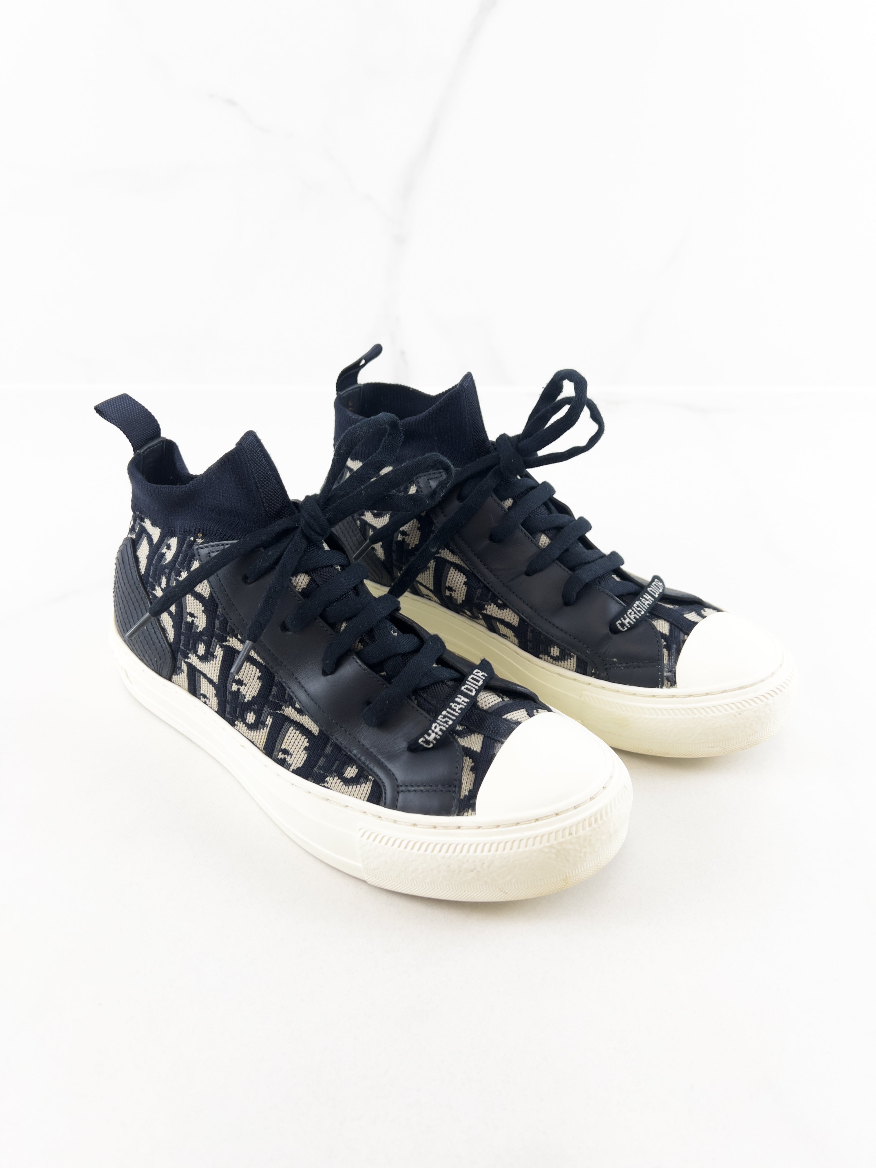 Christian Dior Walk'n'Dior Blue Oblique High-Top Sneaker Size 37