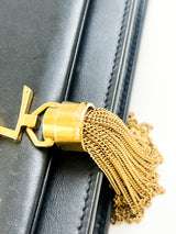 Saint Laurent Black Calfskin Monogram Kate Tassel Chain Wallet GHW