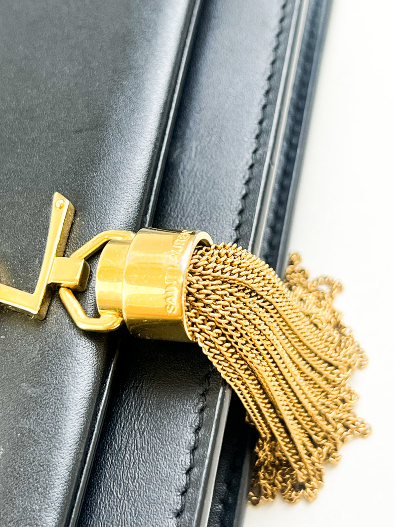 Saint Laurent Black Calfskin Monogram Kate Tassel Chain Wallet GHW