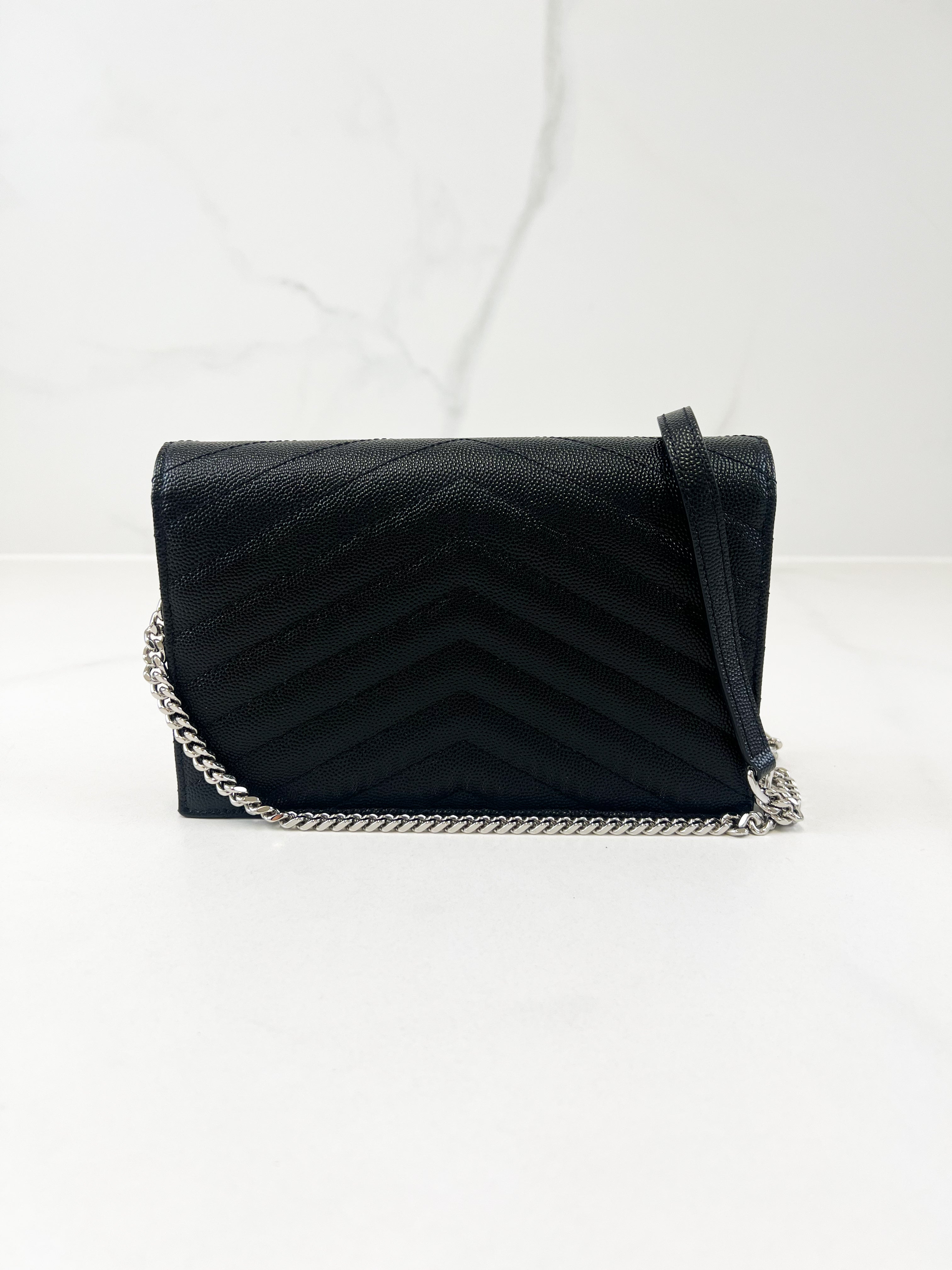 Saint Laurent Cassandra Matelasse Envelope Wallet on Chain