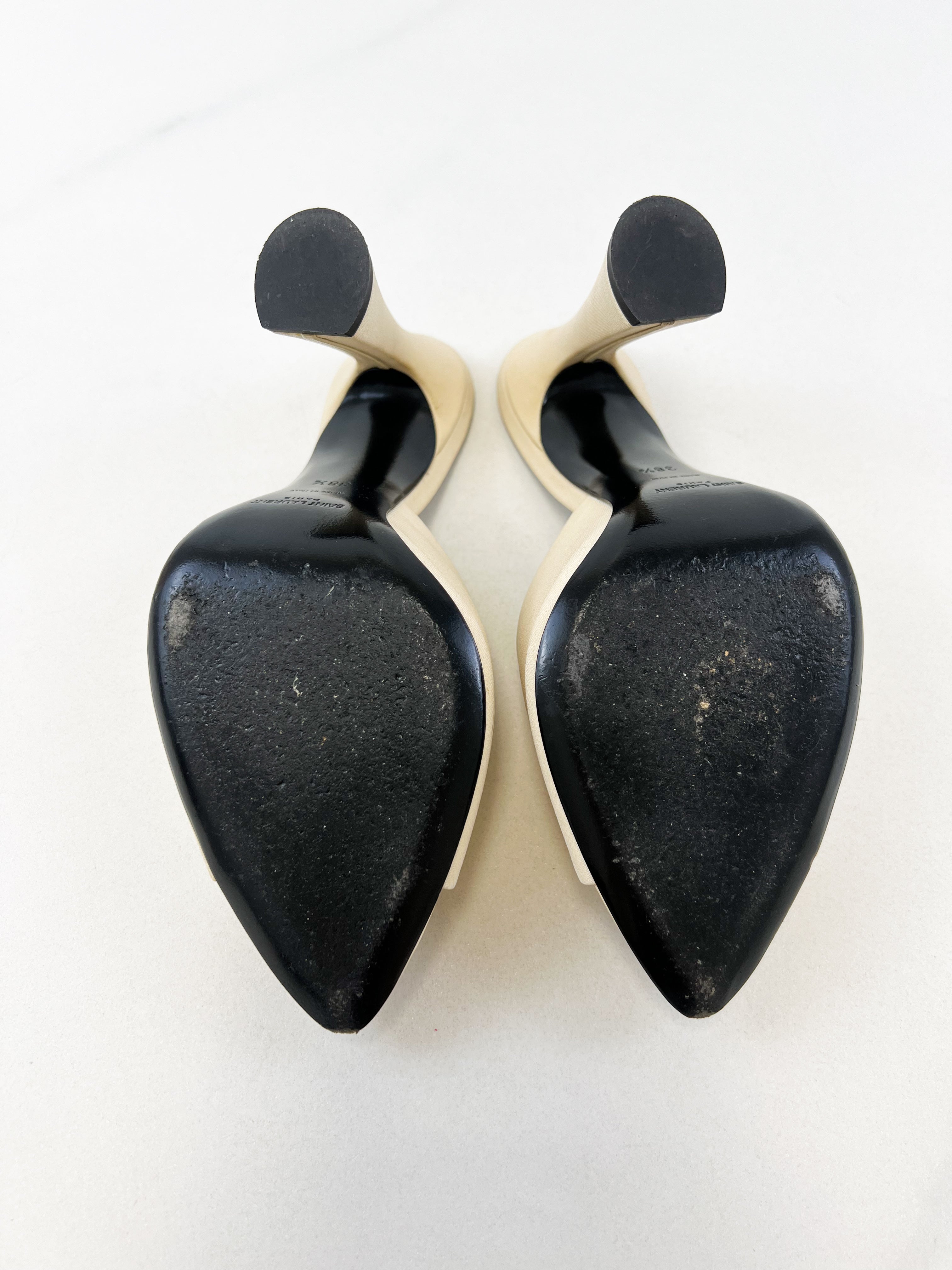 Saint Laurent Suite Silk Satin Mules in Natural