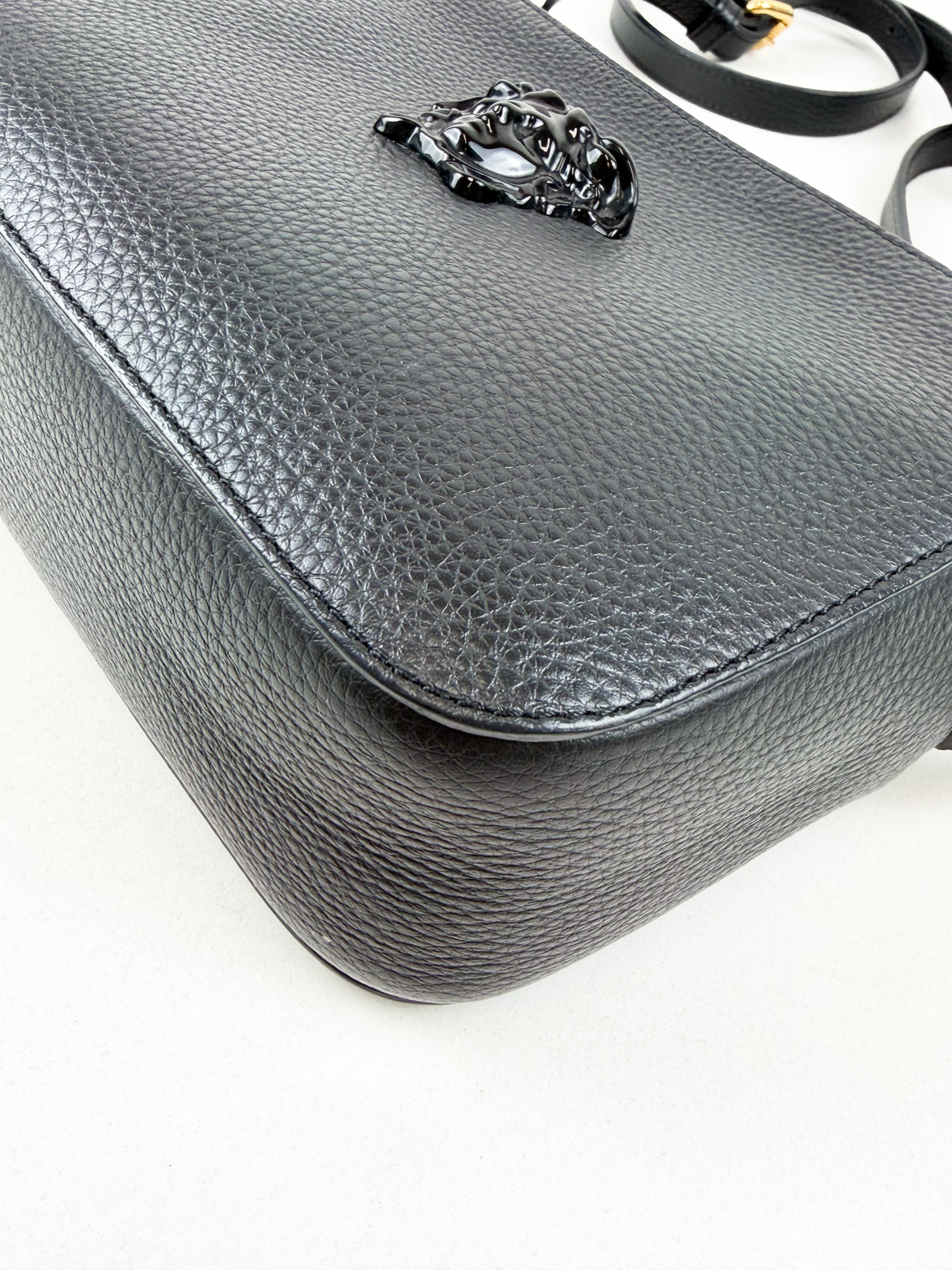 Versace Black Medusa Grained Calfskin Crossbody