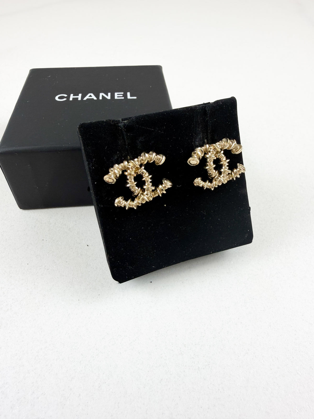 Chanel CC Silver Textured Stud Earrings