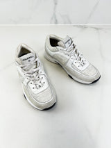 Chanel CC Tweed White/Silver Iridescent Sneaker Size 40