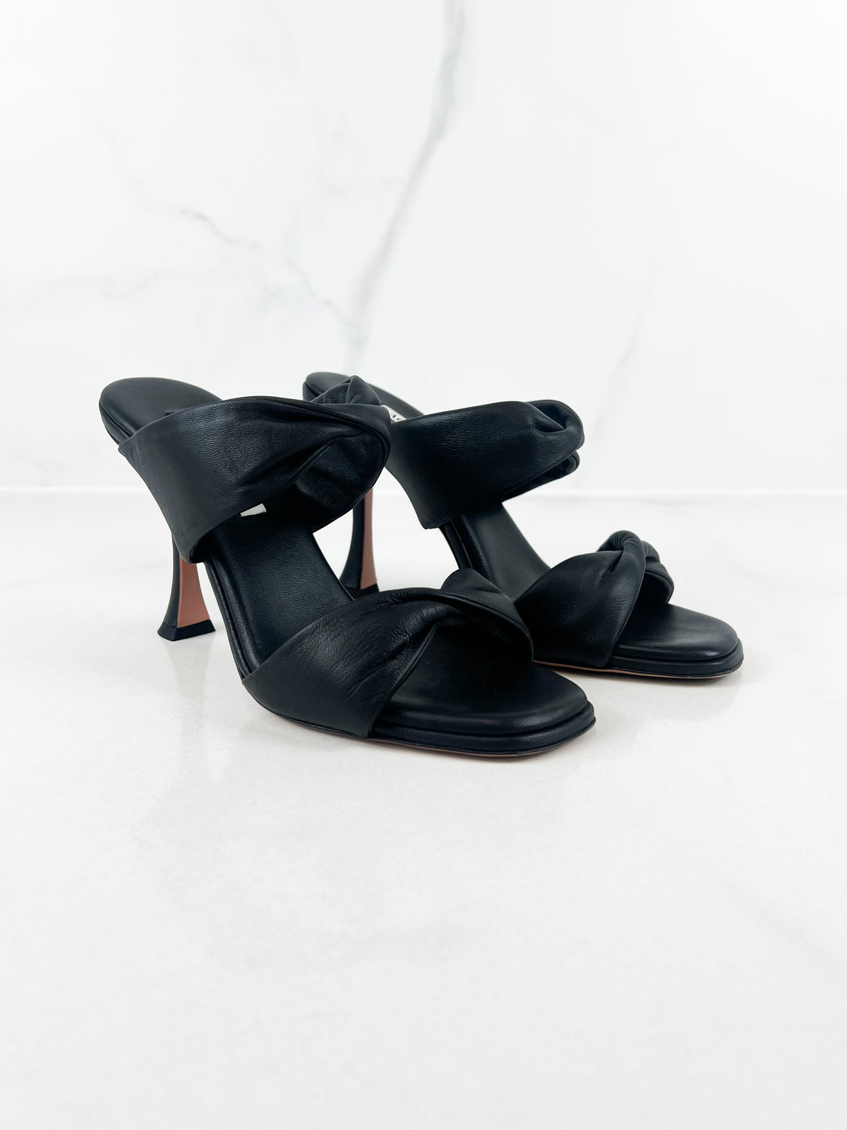 Aquazzura Twist Sandals 95mm in Black Leather Size 38