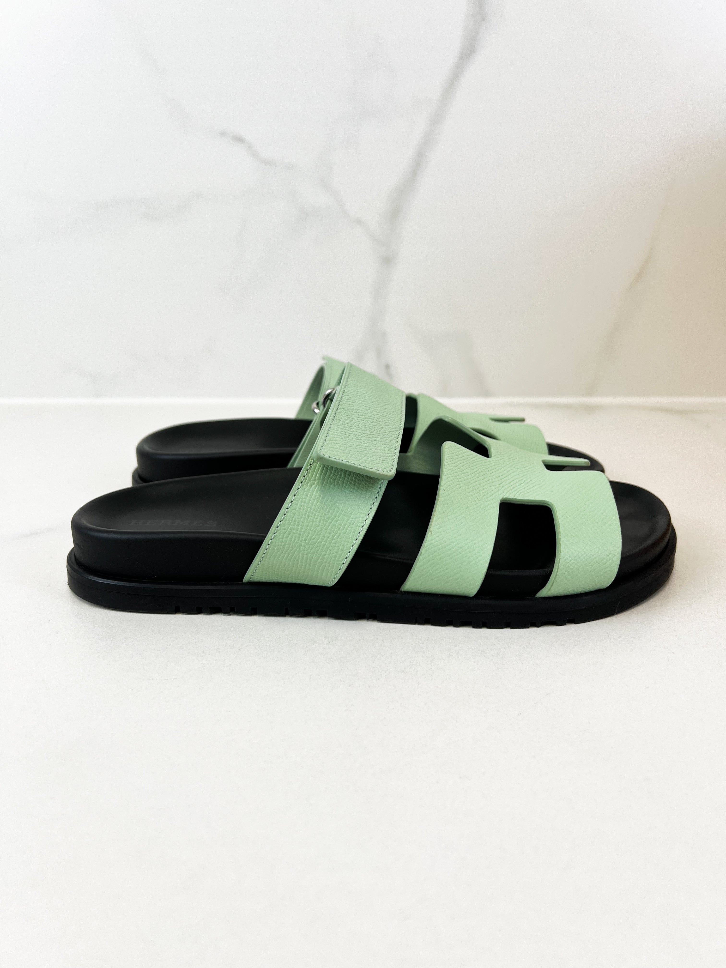 Hermes Chypre Sandals Vert Jade Epsom Size 38.5