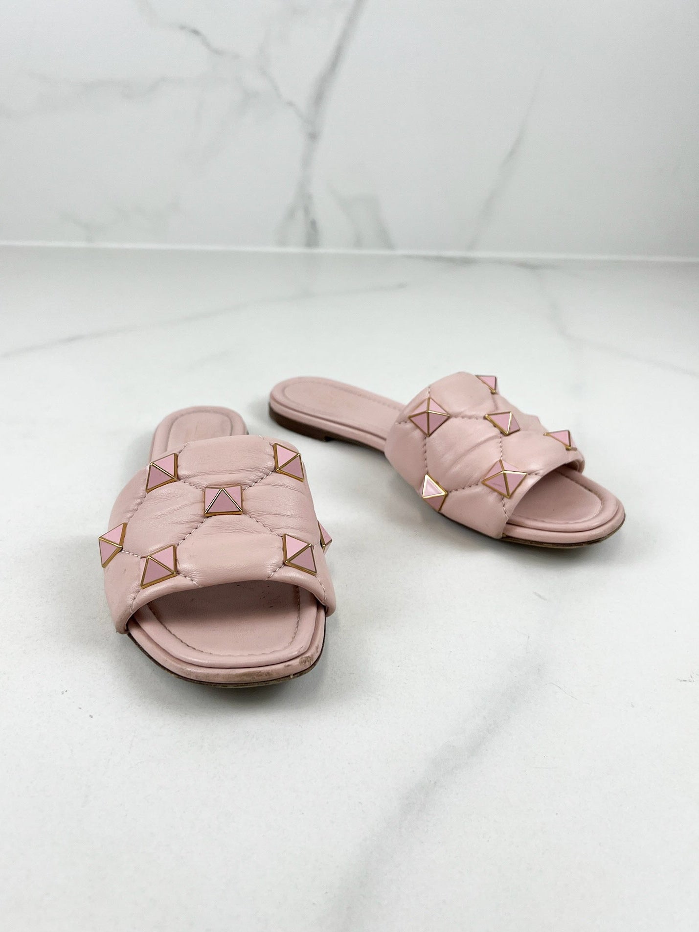 Valentino Garavani Pink Roman Stud Slides Size 36.5