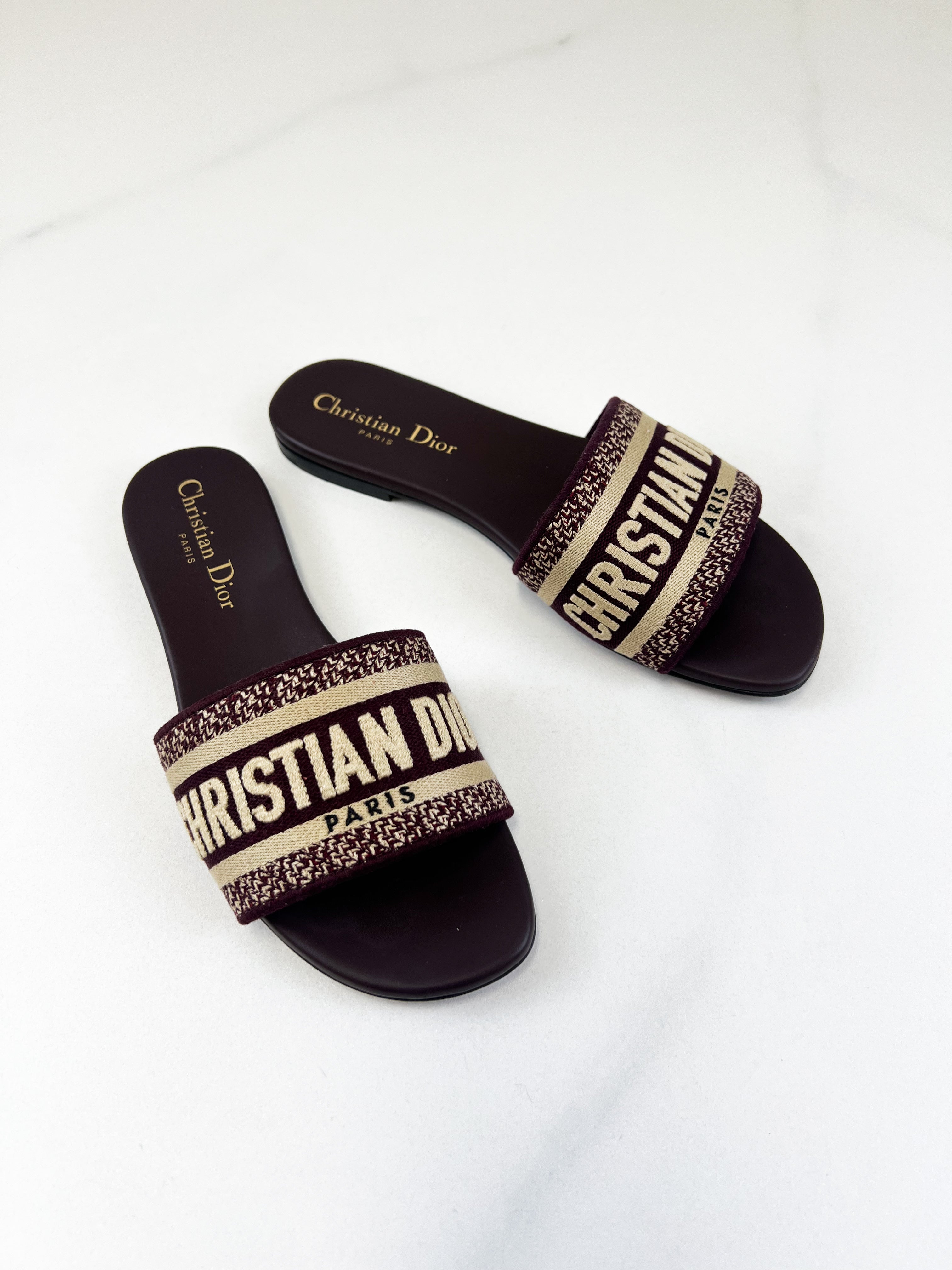 Christian Dior Burgundy Dway Slides Size 36