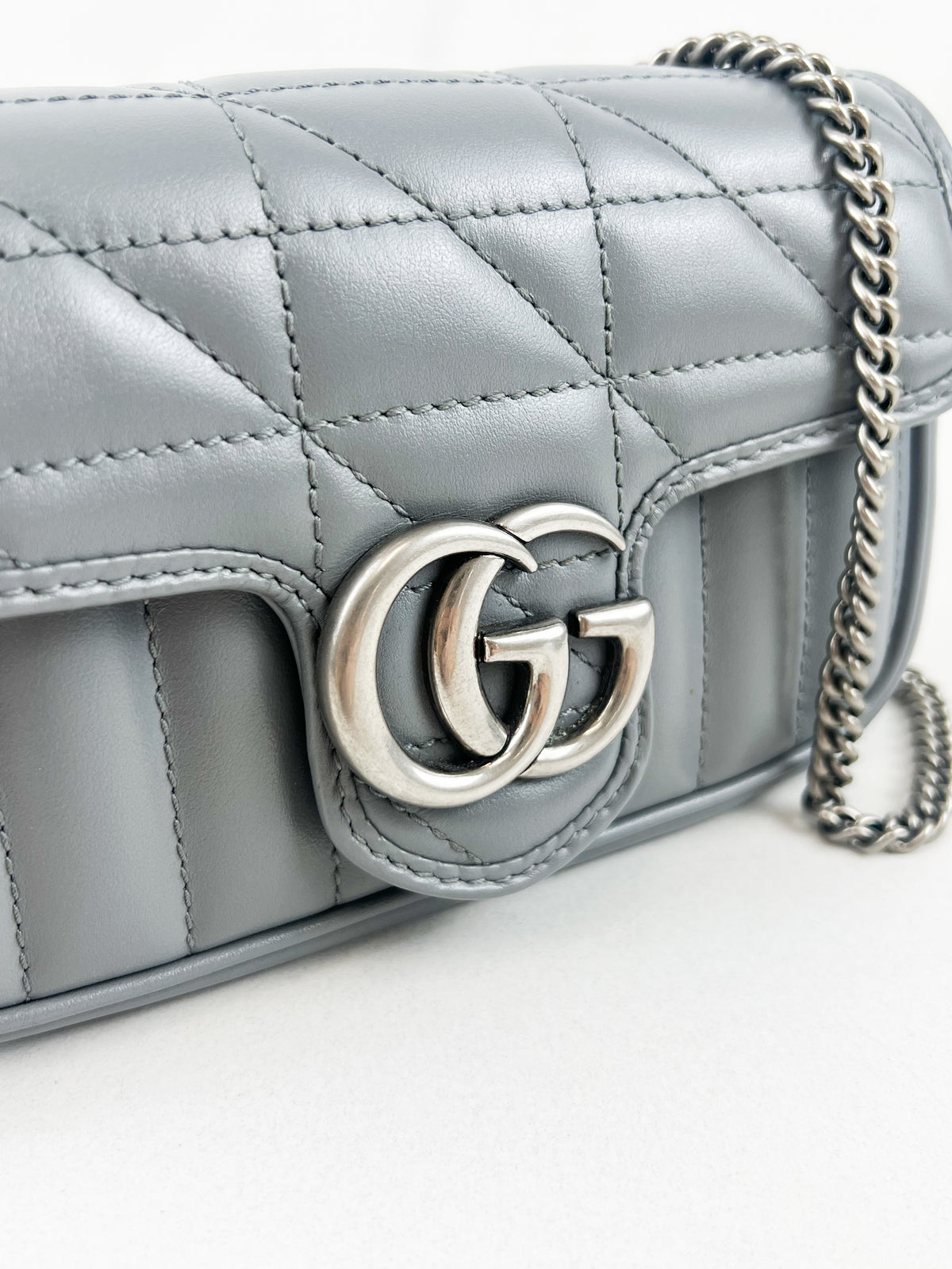 Gucci Deep Grey GG Marmont Matelasse Super Mini Bag