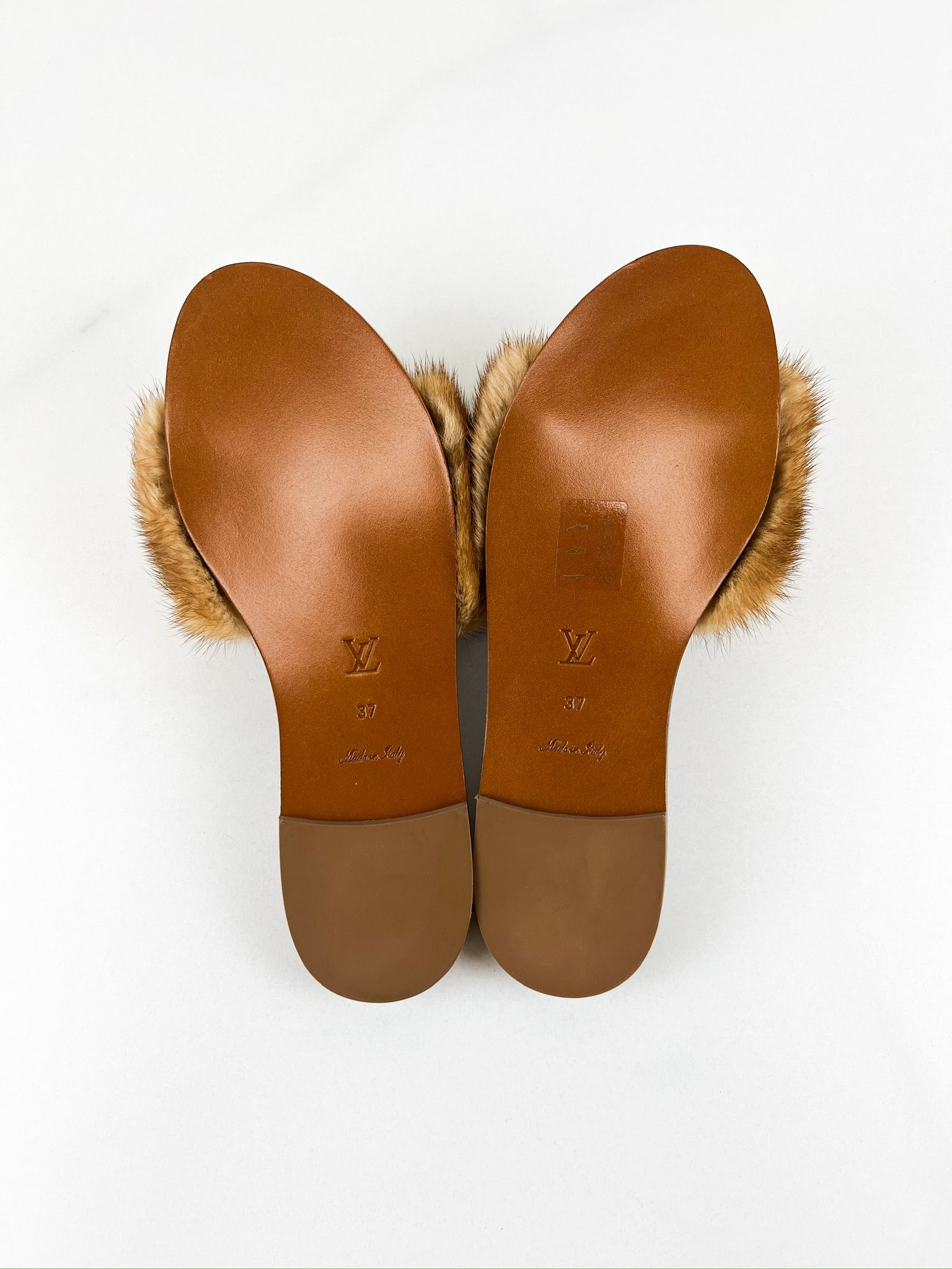 Louis Vuitton Lock It Brown Shearling Flat Slide Size 37