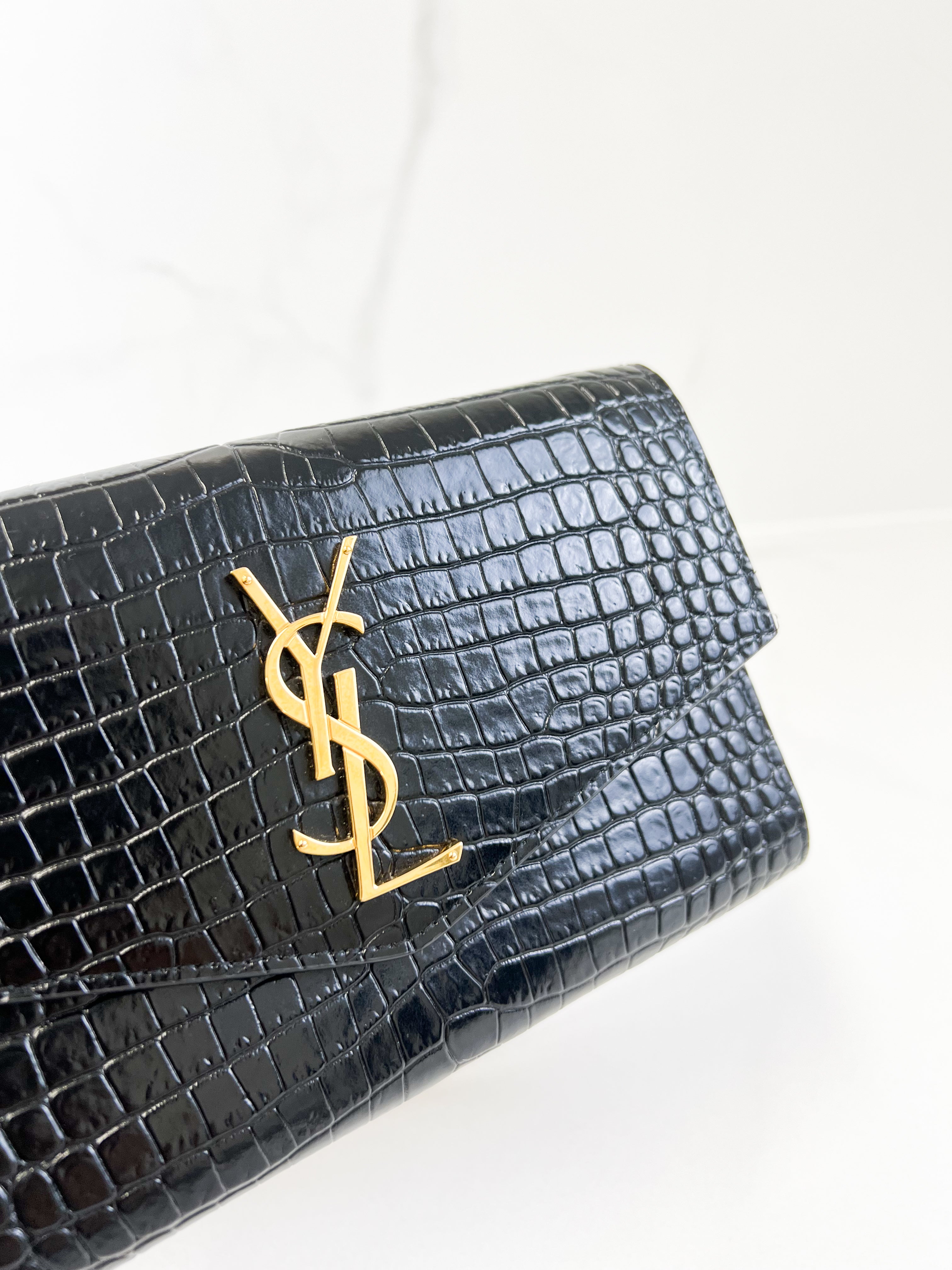 Saint Laurent Uptown Chain Wallet in Croc Leather