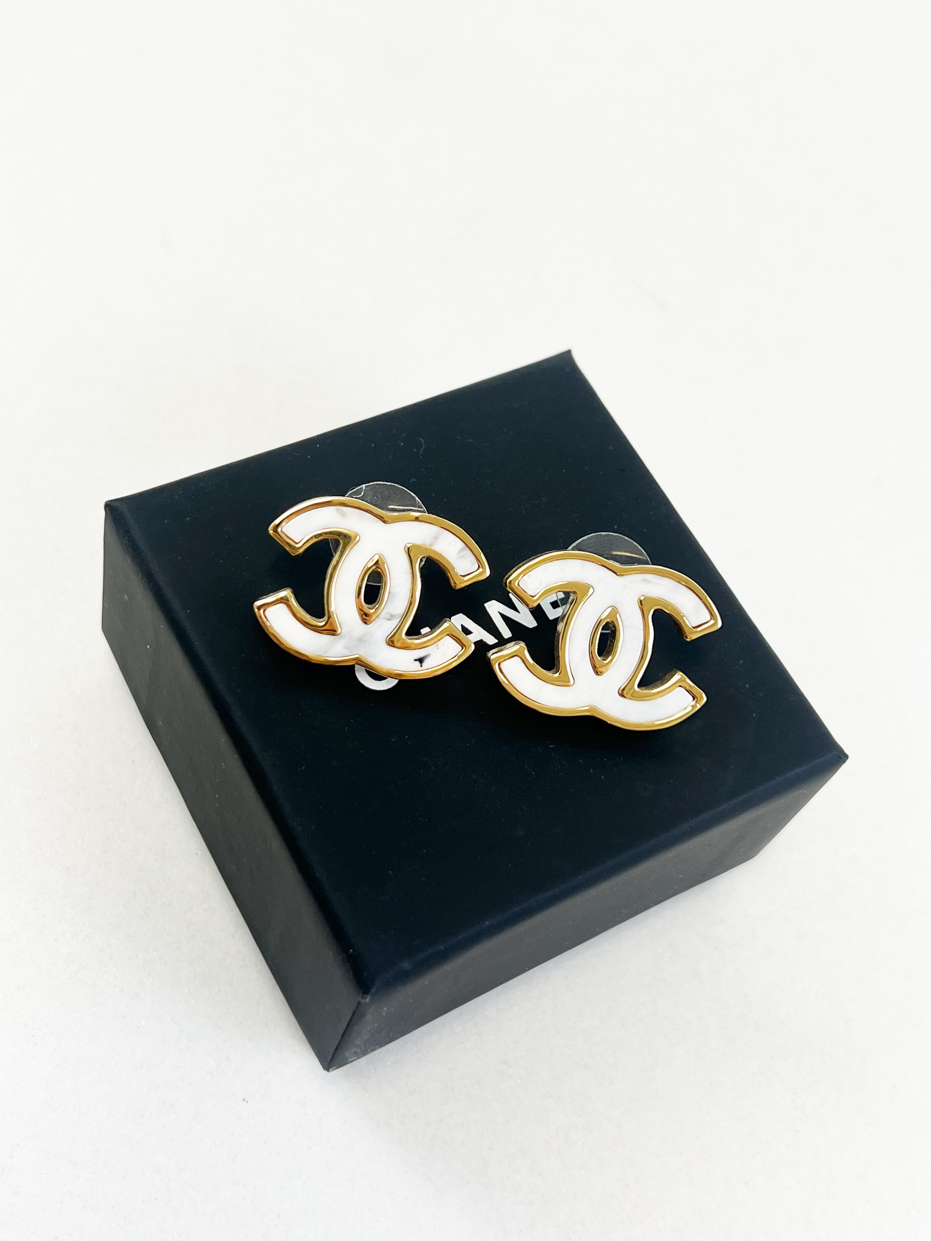 Chanel CC Stud Earrings with GHW