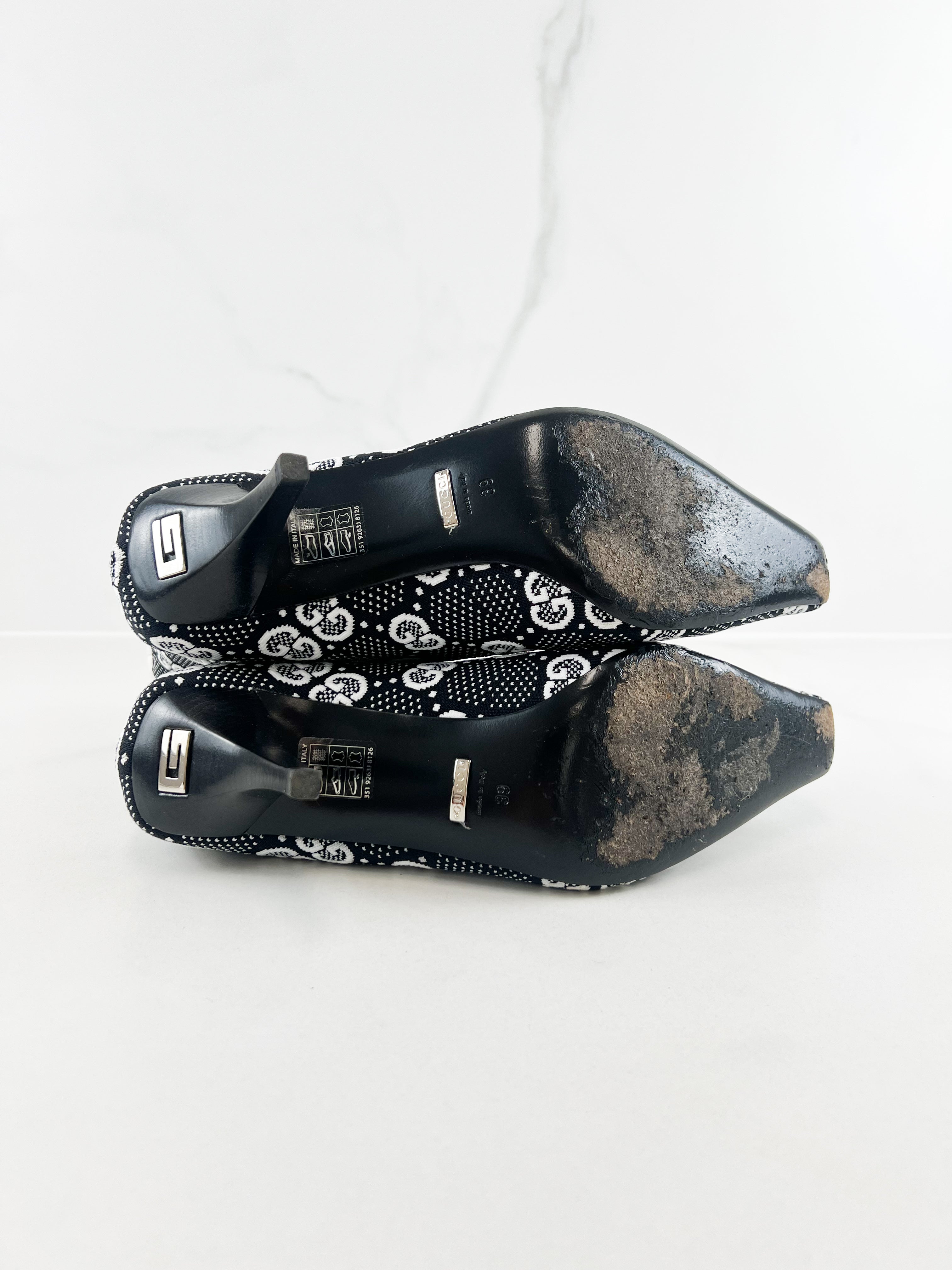 Gucci GG Logo Knit Ankle Boots in Black & White Size 39