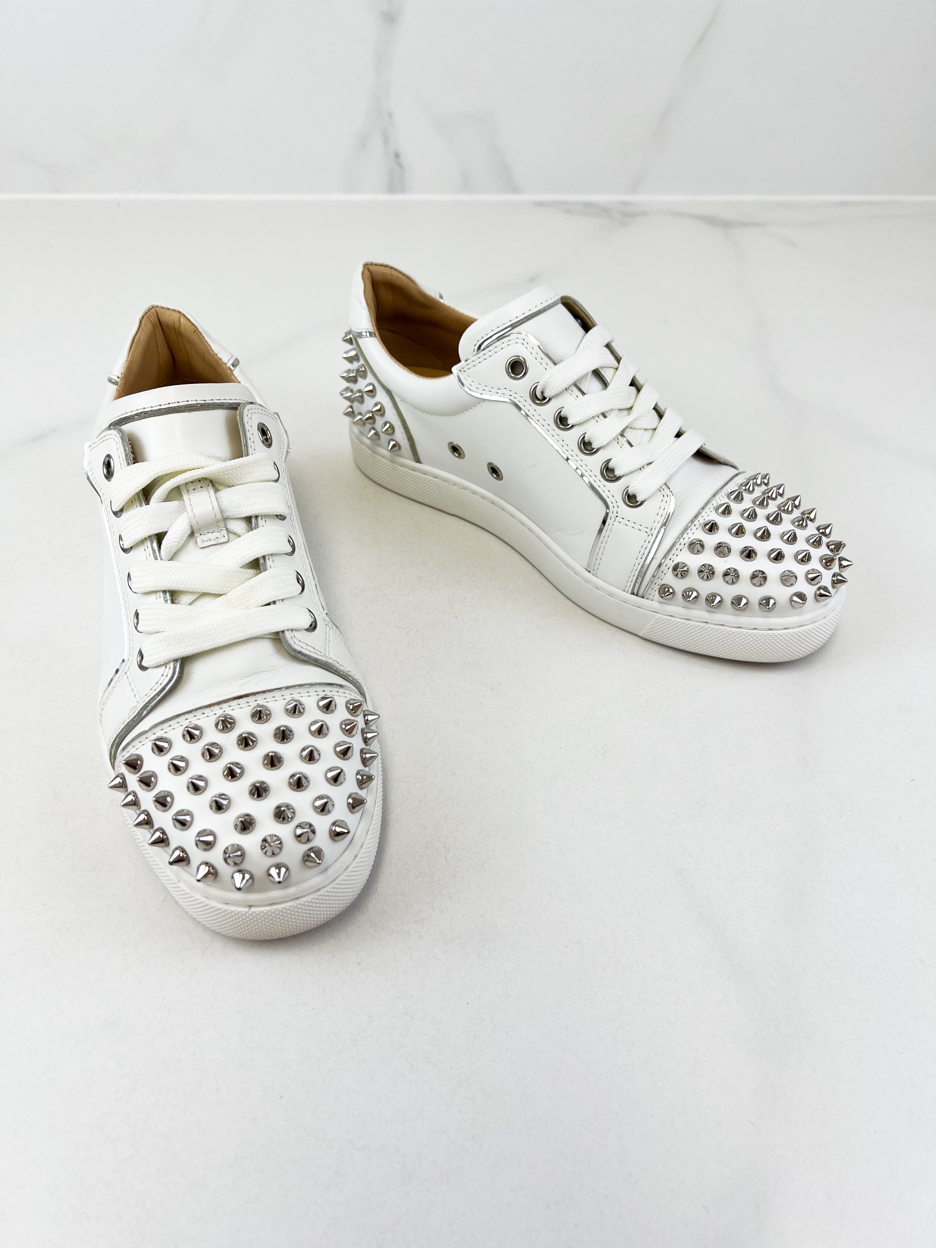 Christian Louboutin White Viera Spikes Size 37