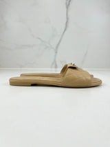 Chanel Beige Quilted Leather Slides Size 41