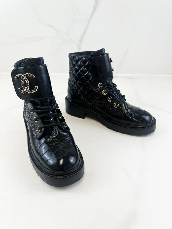 Chanel Quilted Combat Boot Size 39