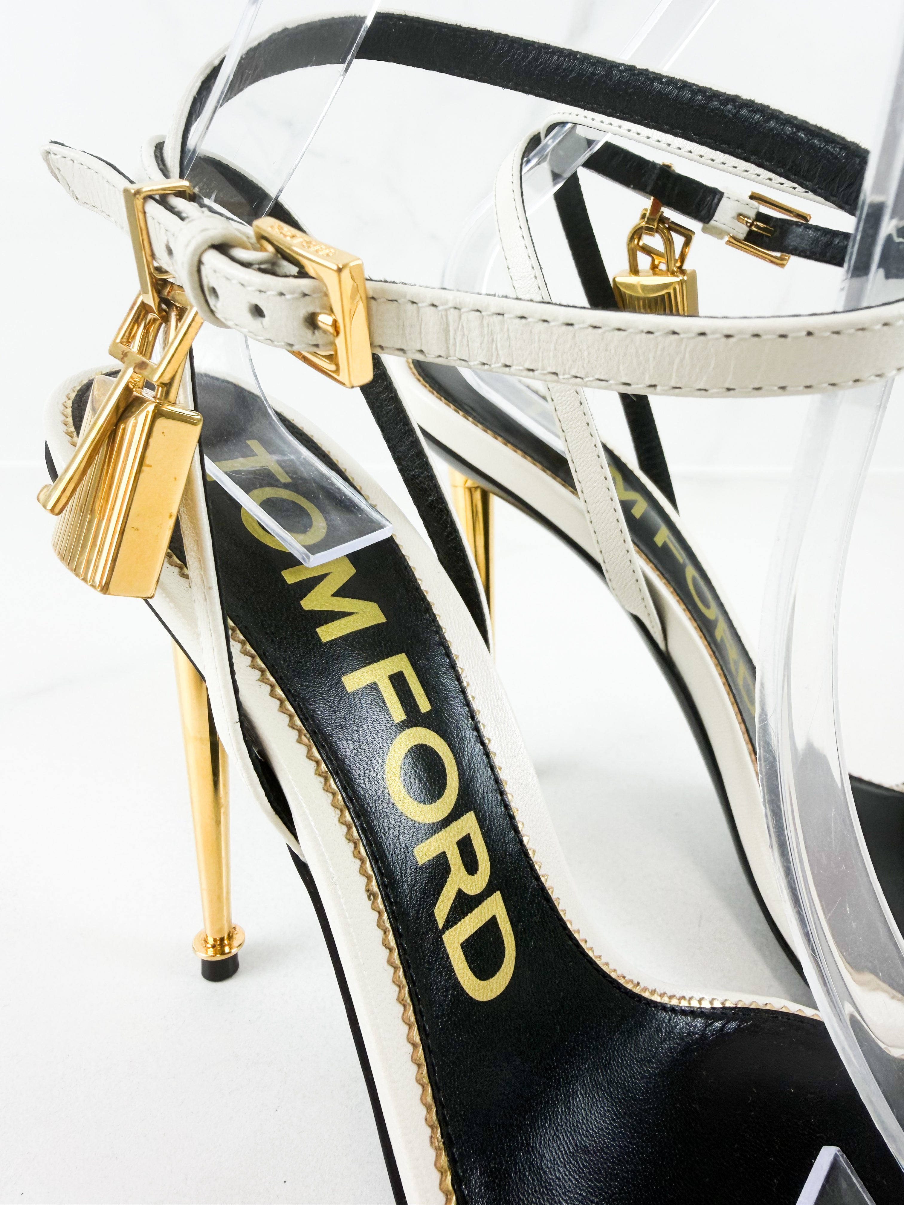 Tom Ford White Padlock Leather Sandal Size 38