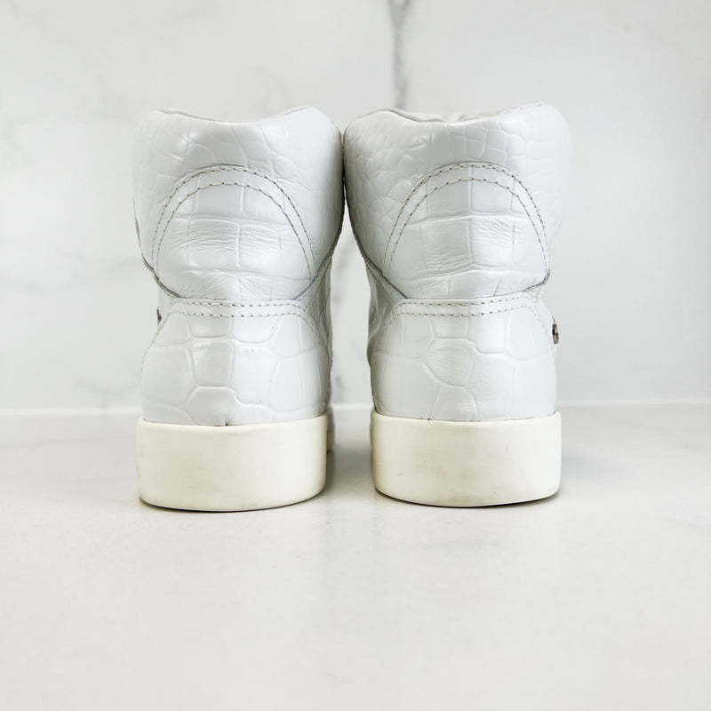 Chanel Croc-Embossed White CC High-Top Sneaker Size 37.5