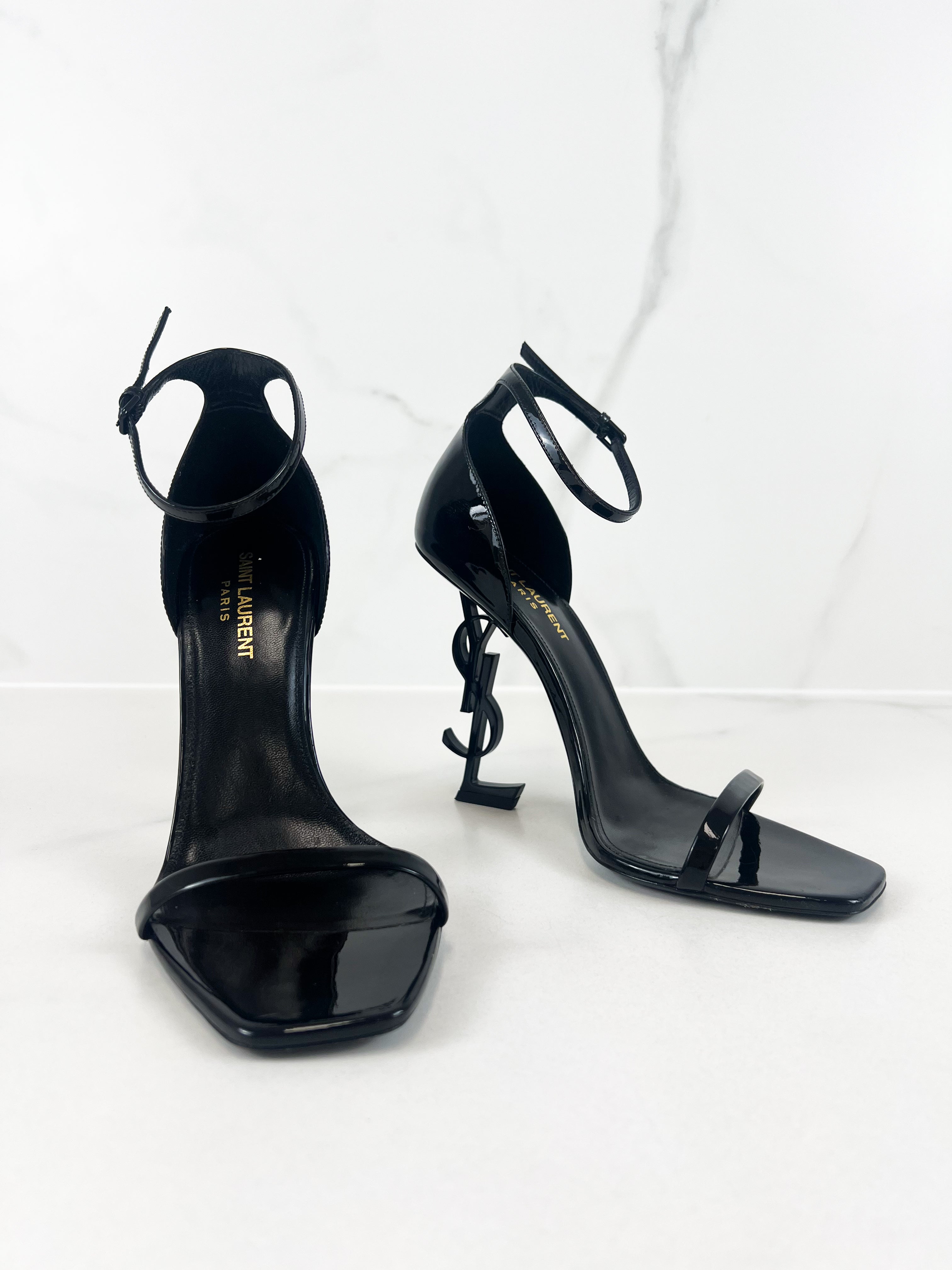 Saint Laurent Opyum Leather Black Sandal Size 39