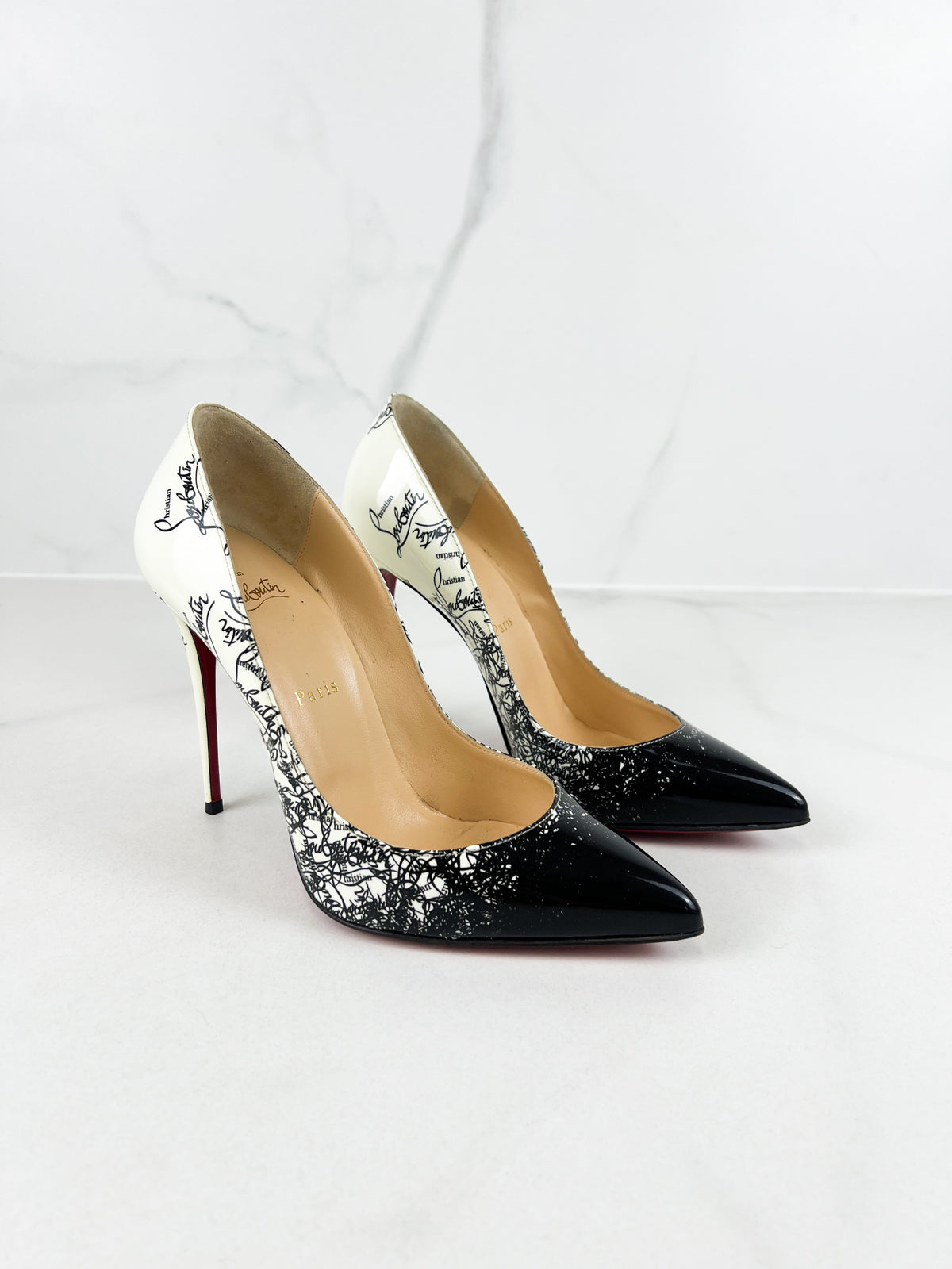 Christian Louboutin So Kate Degraloubi Pumps Graffiti Print 100mm in Black/White Size 39