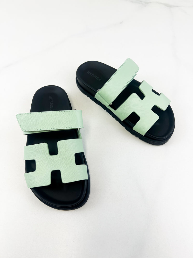 Hermes Chypre Sandals Vert Jade Epsom Size 35