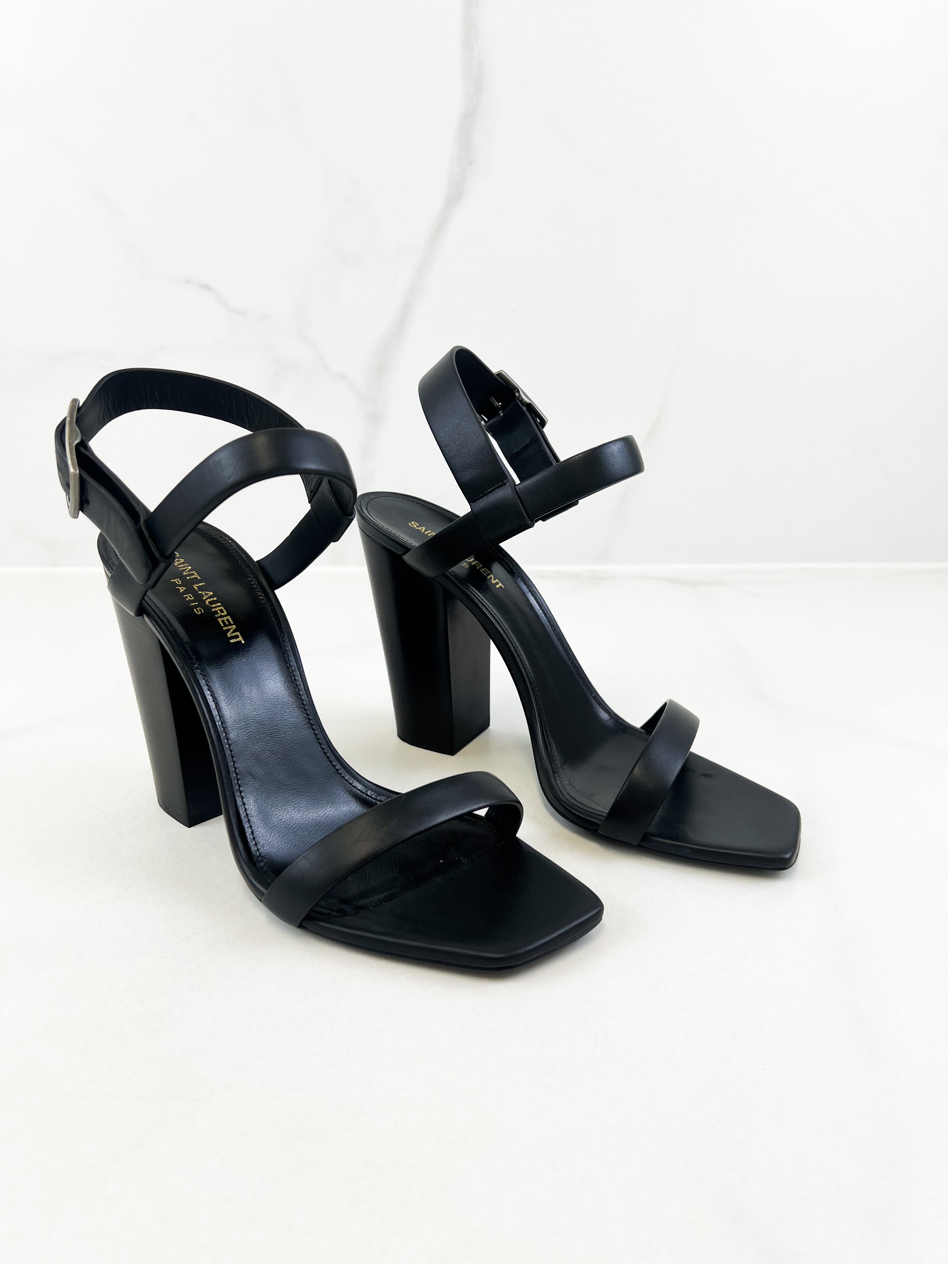 Saint Laurent Black Leather Sandal Heel Size 41