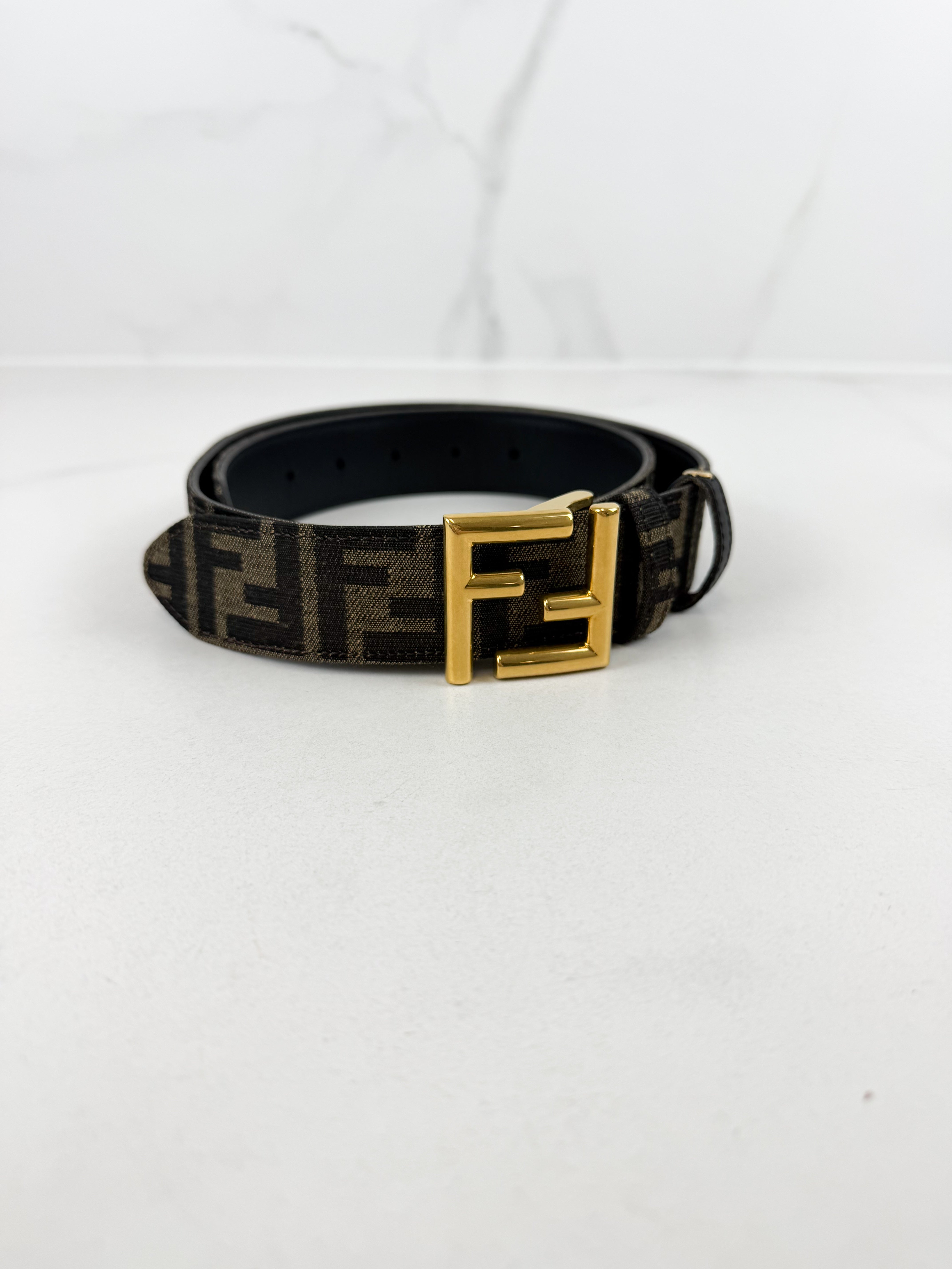 Fendi FF Logo Belt Reversible Canvas & Calfskin Leather