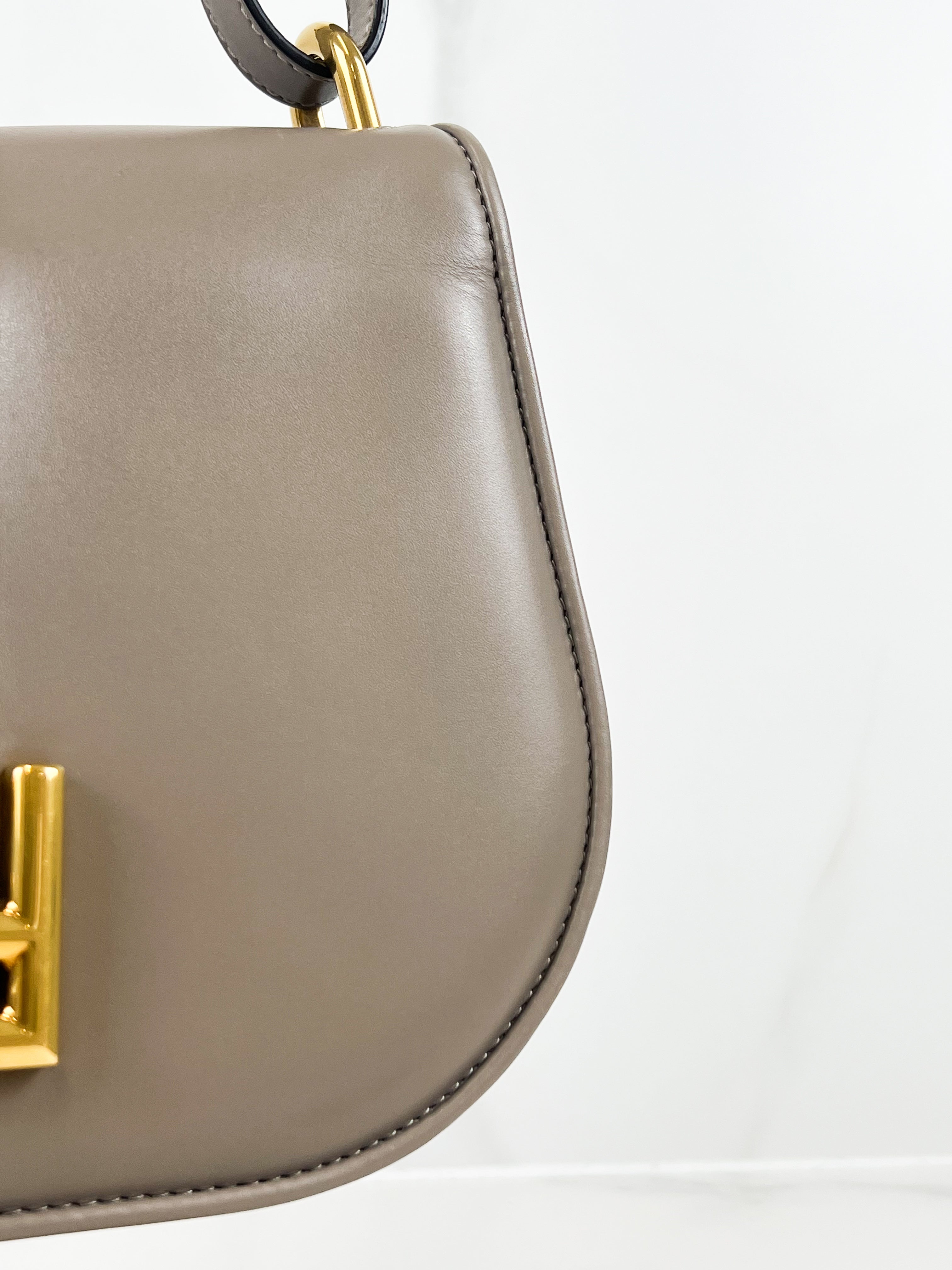 Fendi FF C'mon Leather Crossbody Bag in Taupe with GHW