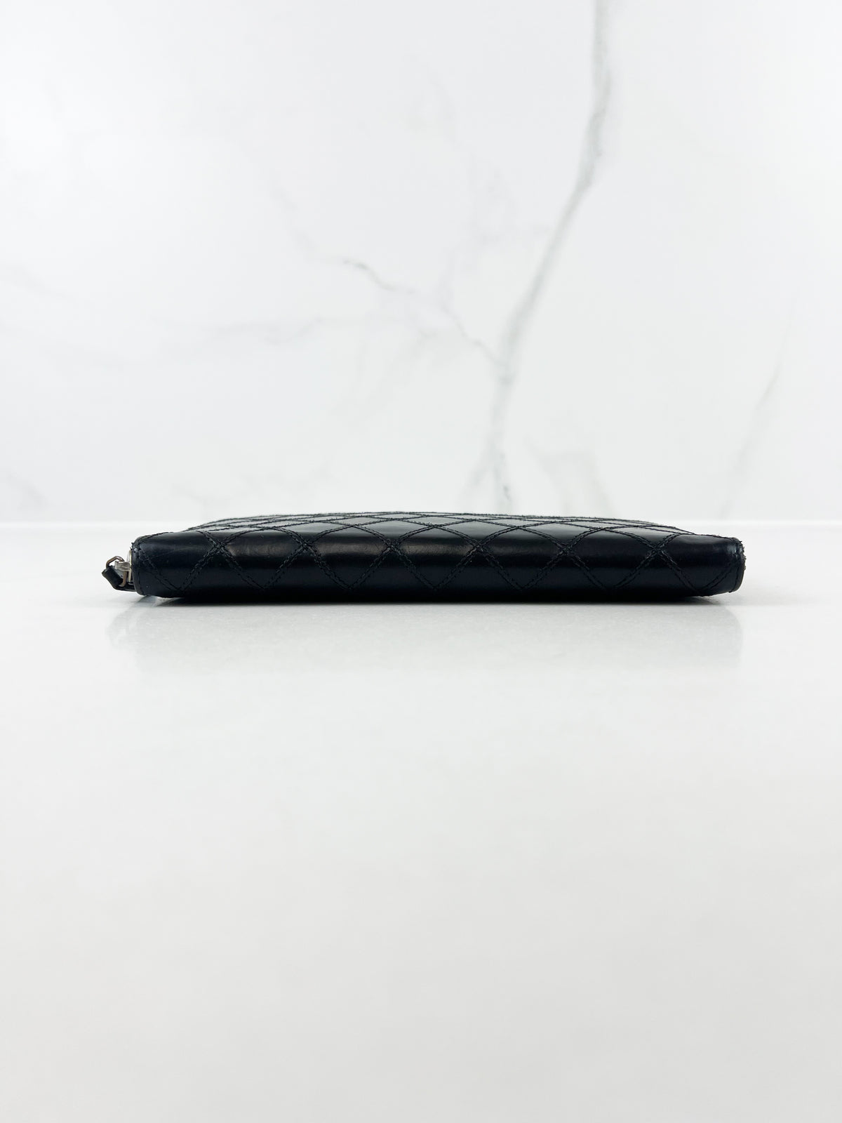 Chanel Quilted Stich Calfskin Zip Around Mini CC Wallet with SHW