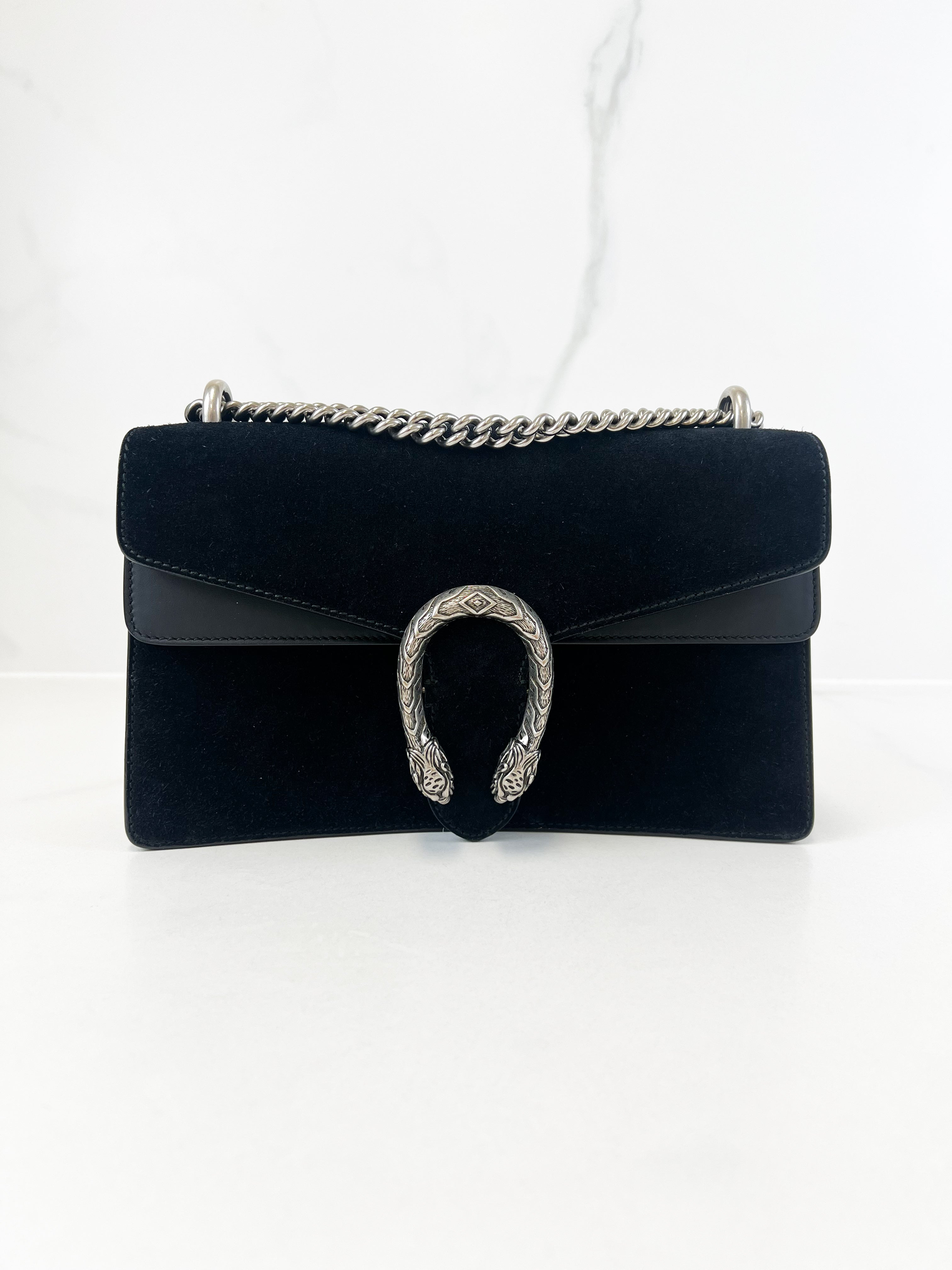 Gucci Black Medium Velvet Dionysus with Leather Detail