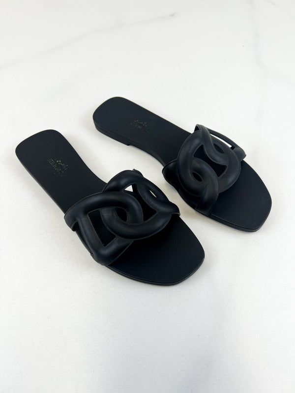 Hermes Aloha Black Slides Size 36