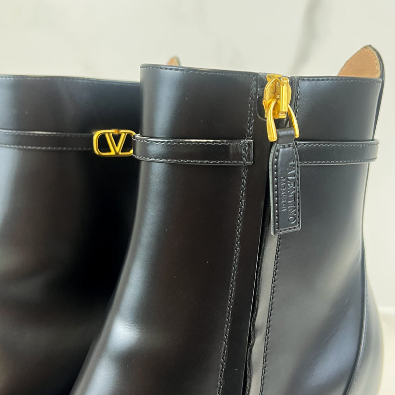 Valentino Black Tan-Go Patent Leather Boots Size 36.5