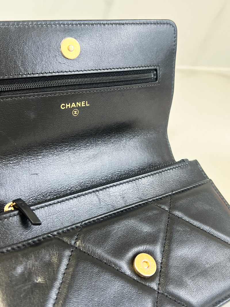 Chanel 19 Black Wallet on Chain WOC in Lambskin Leather