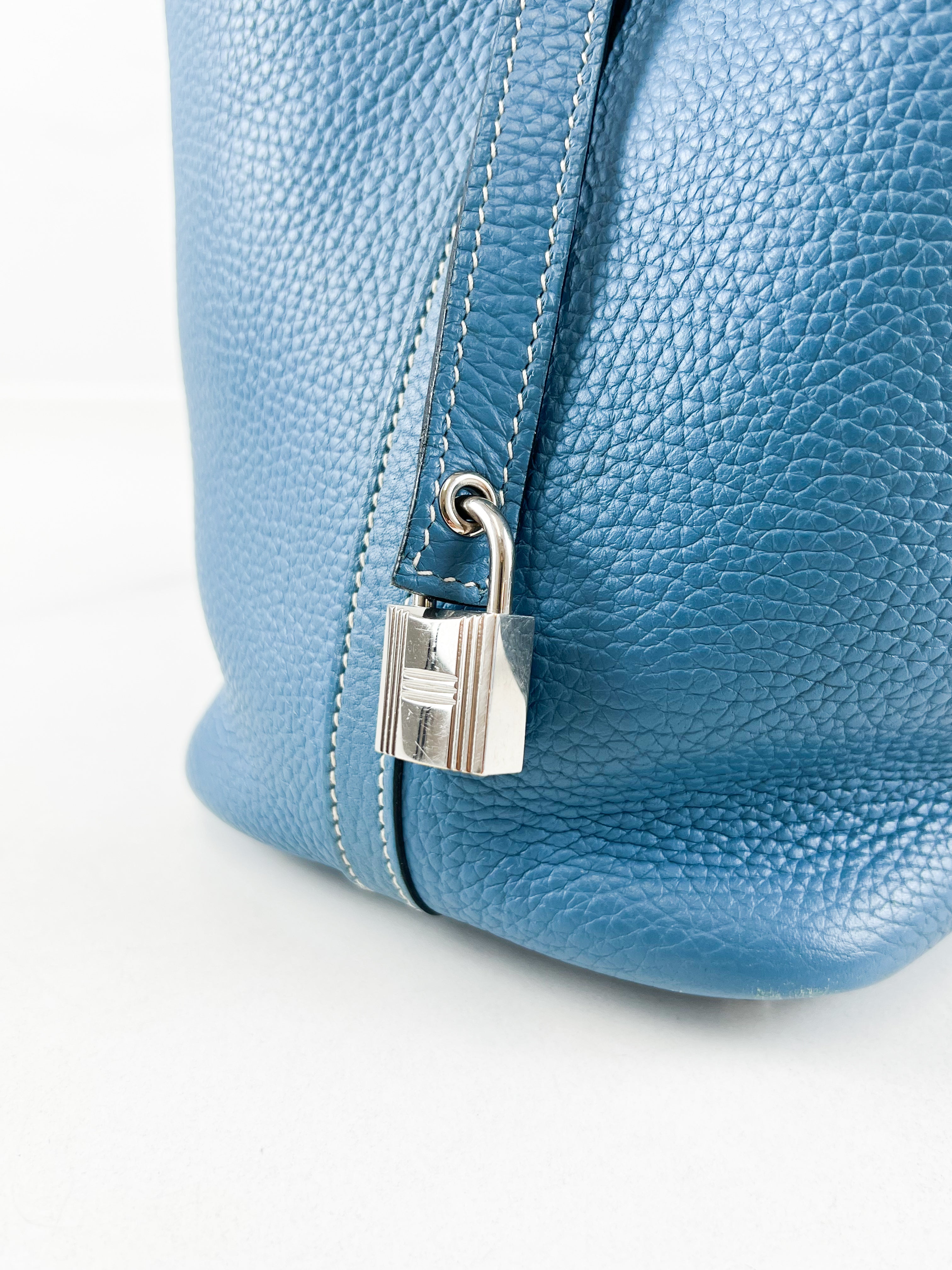 Hermes Picotin 18 in Bleu Jean Clemence Leather