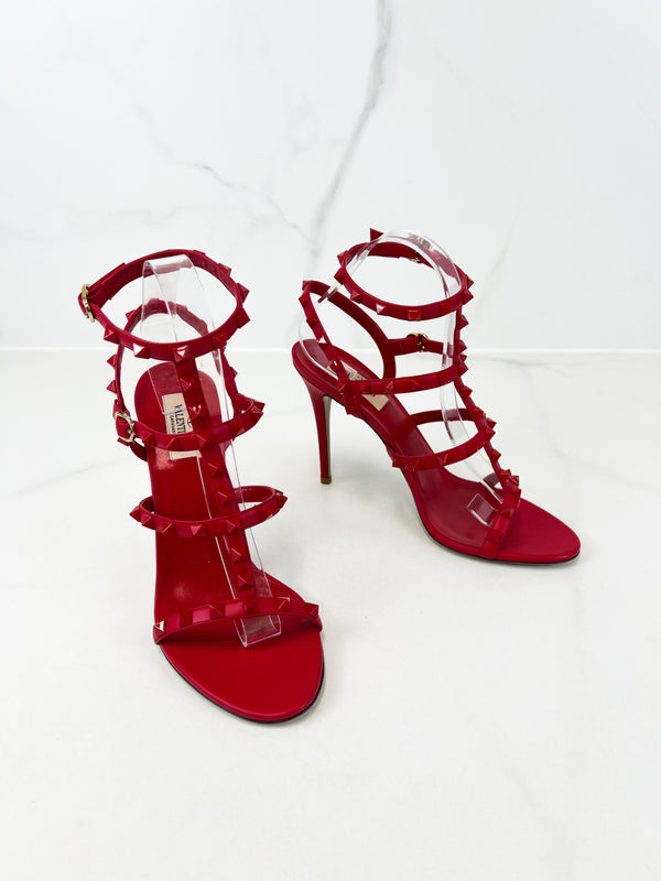 Valentino Red Rockstud Leather Sandals Size 39