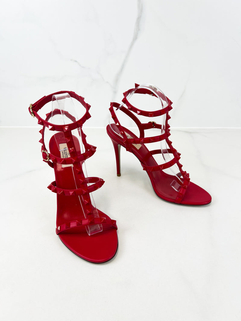Valentino Red Rockstud Leather Sandals Size 39