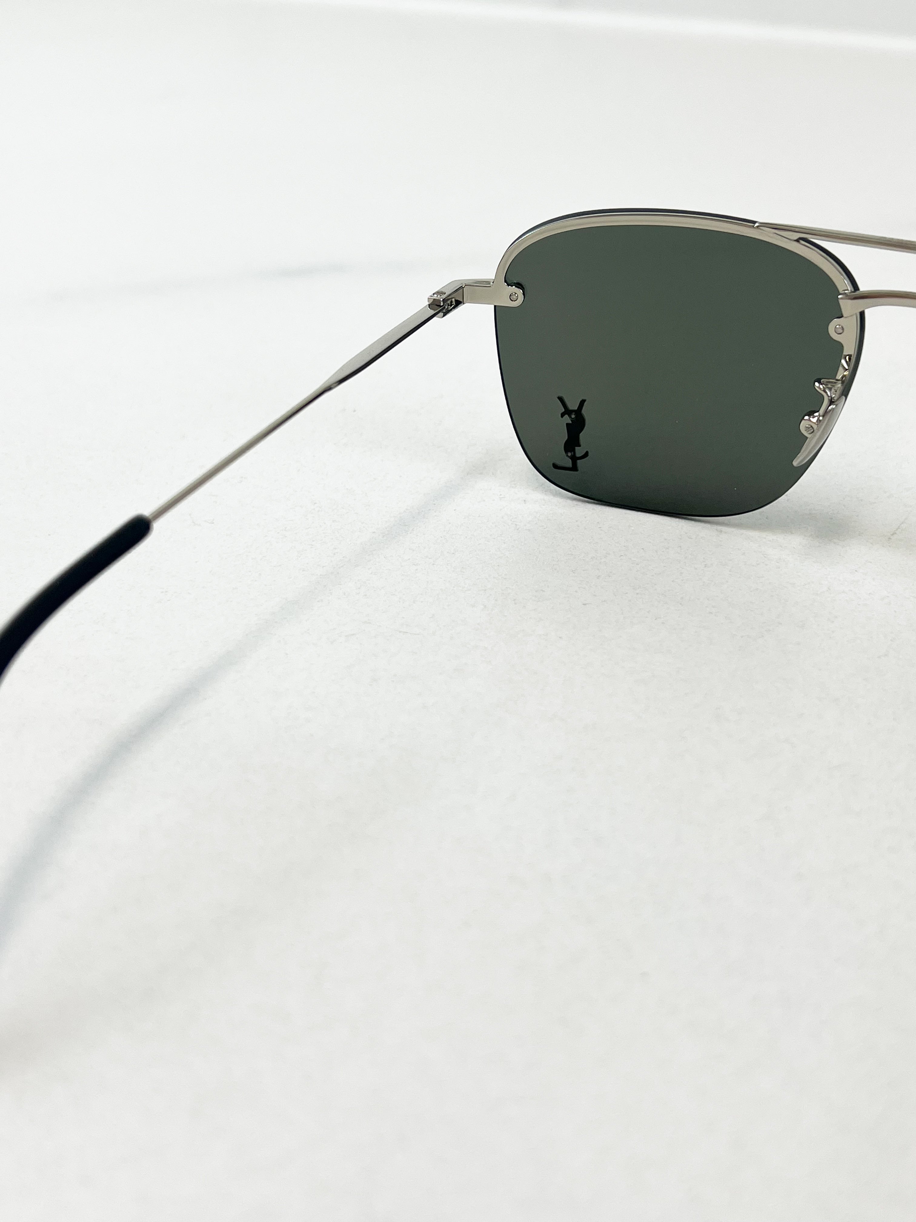 Saint Laurent Black Aviator Logo Sunglasses with SHW
