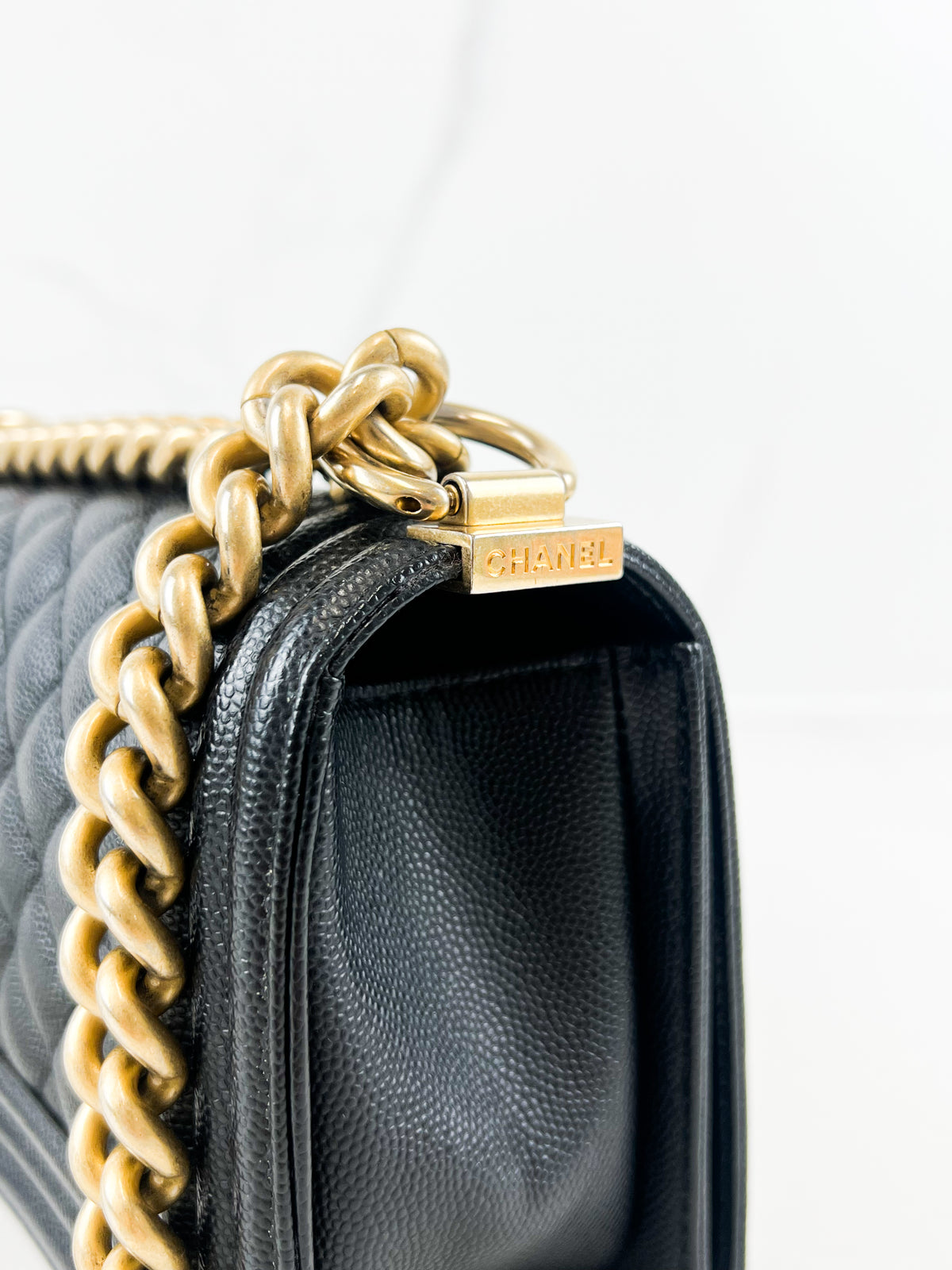 Chanel Small Quilted Caviar Boy Bag with Gold Hardware