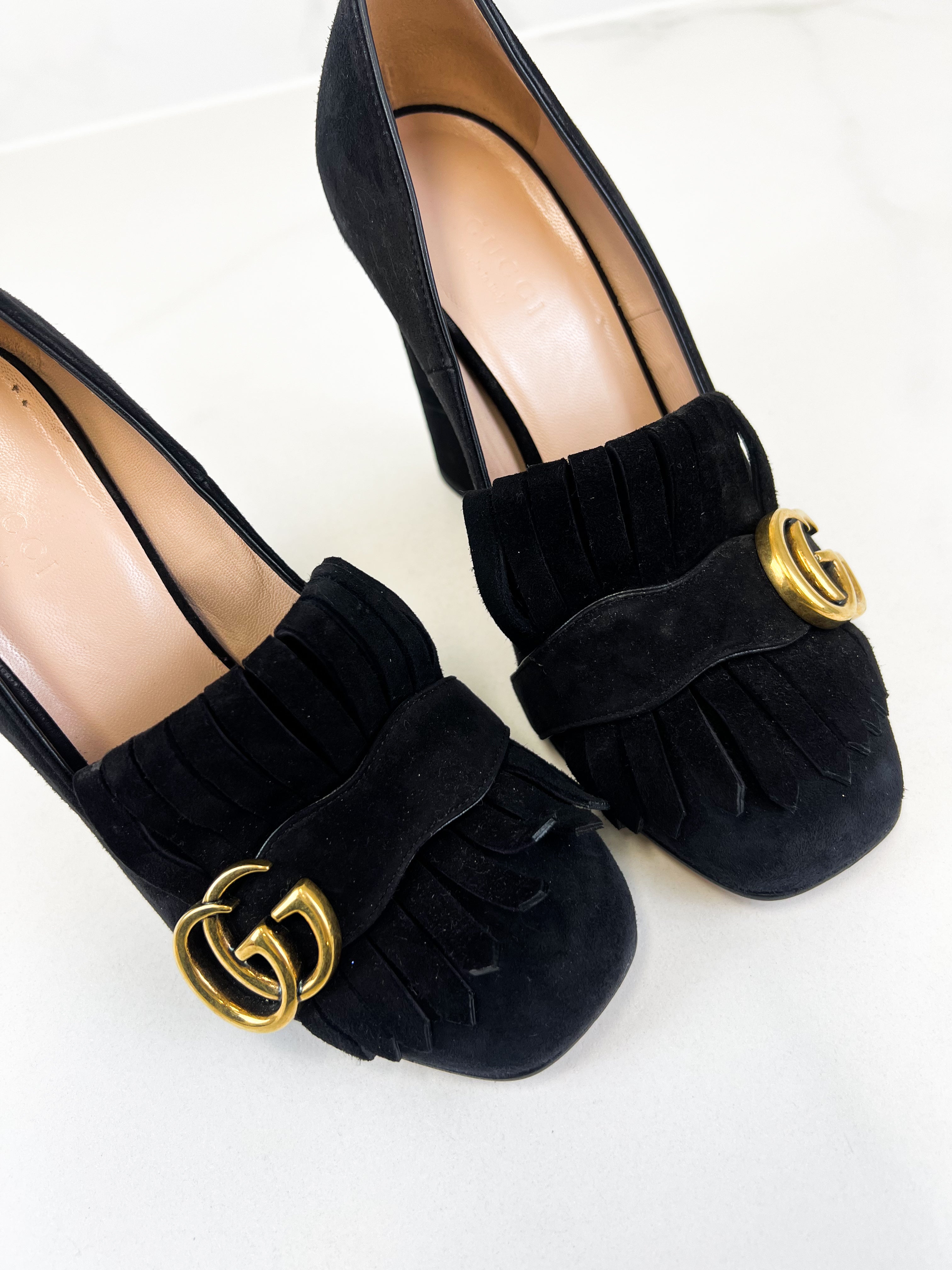 Gucci GG Marmont Velvet Fringed Pumps Size 36