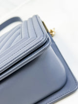 Chanel Charcoal Grey Old Medium Chevron Lambskin Boy Bag with Light Champagne GHW
