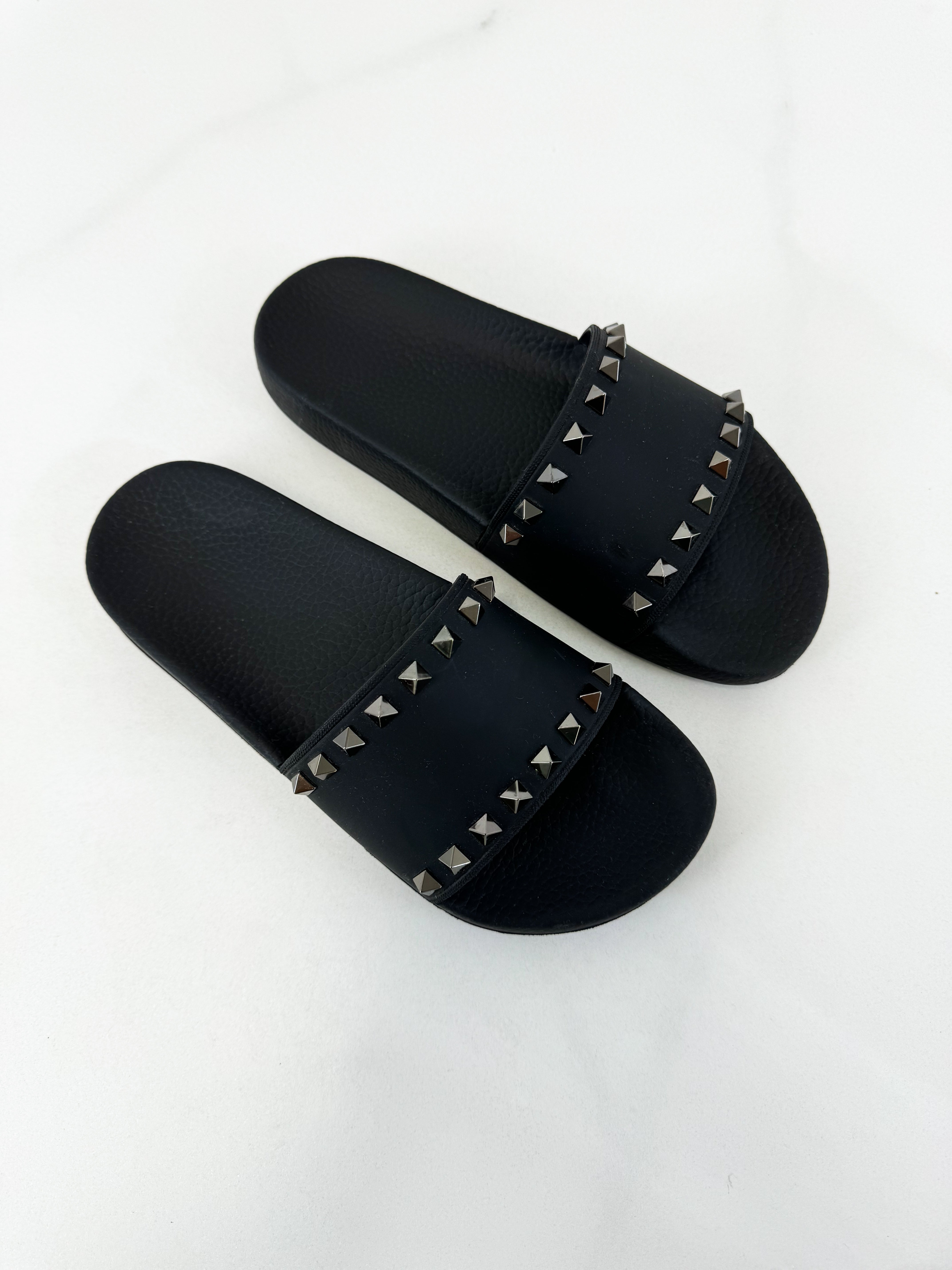 Valentino Black Rockstud Rubber Slides Size 38