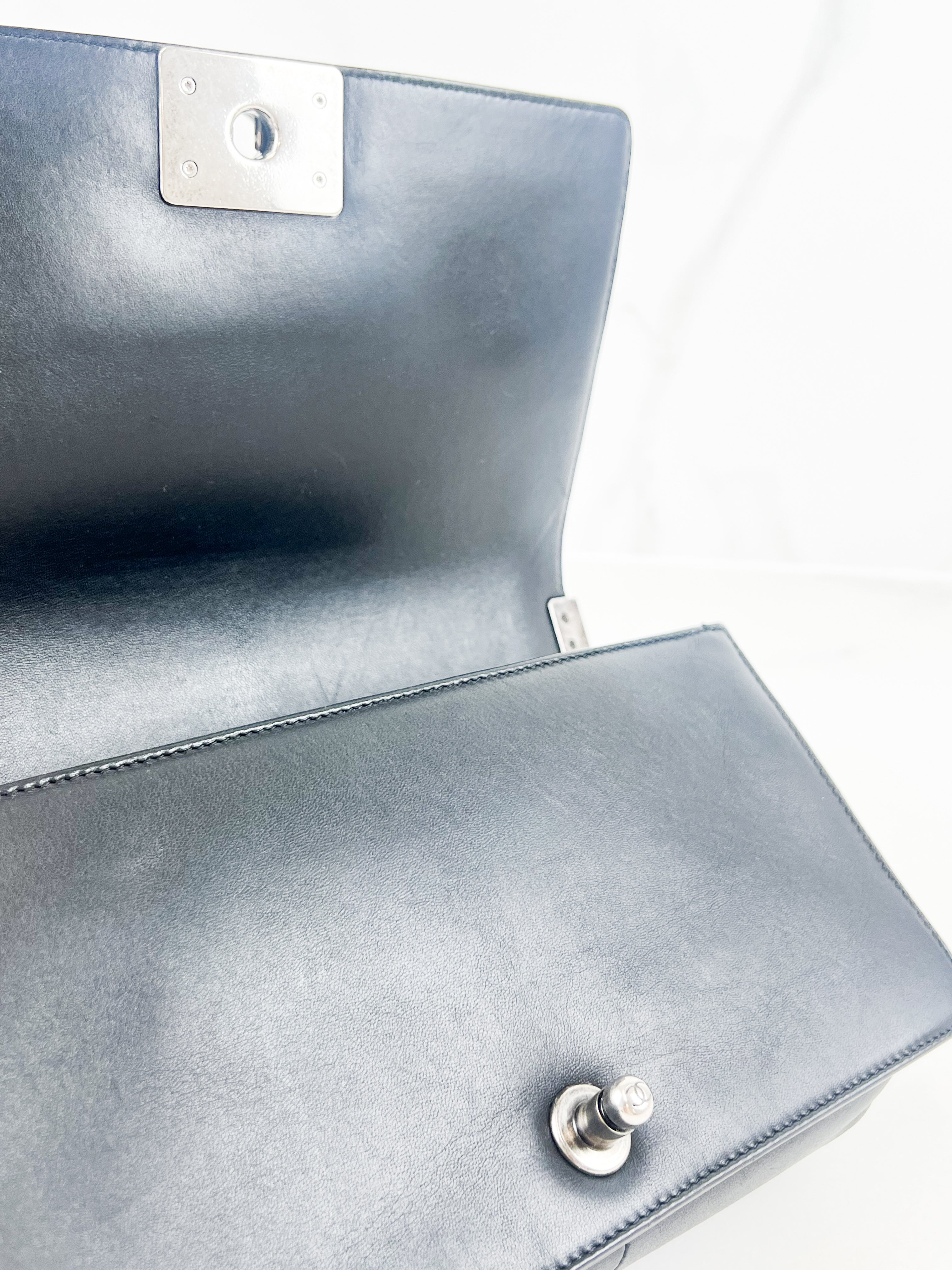 Chanel Old Medium Boy Bag in Black Quilted Lambskin with Ruthenium Hardware