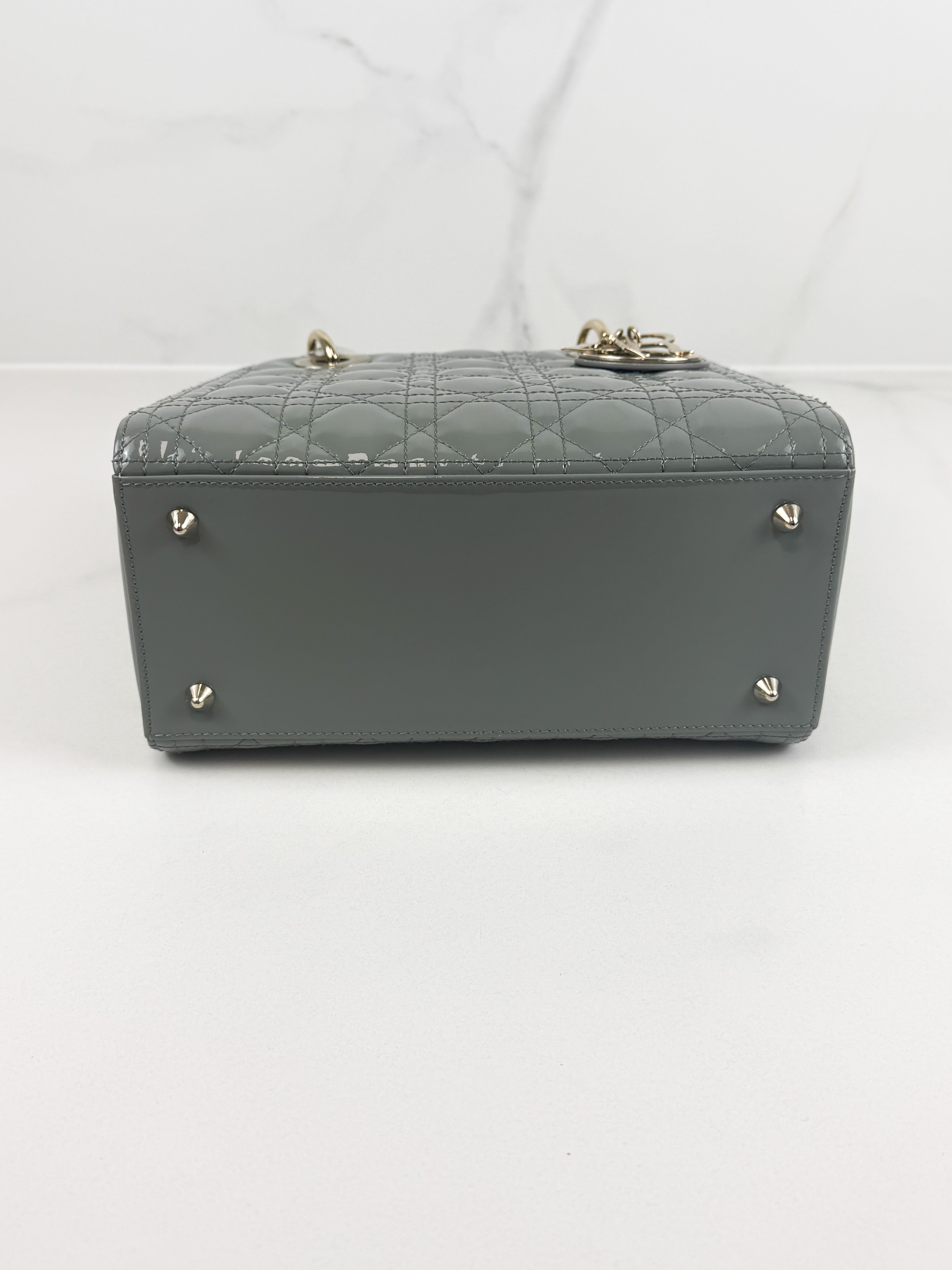 Christian Dior Medium Lady Dior In Grey Patent with GHW