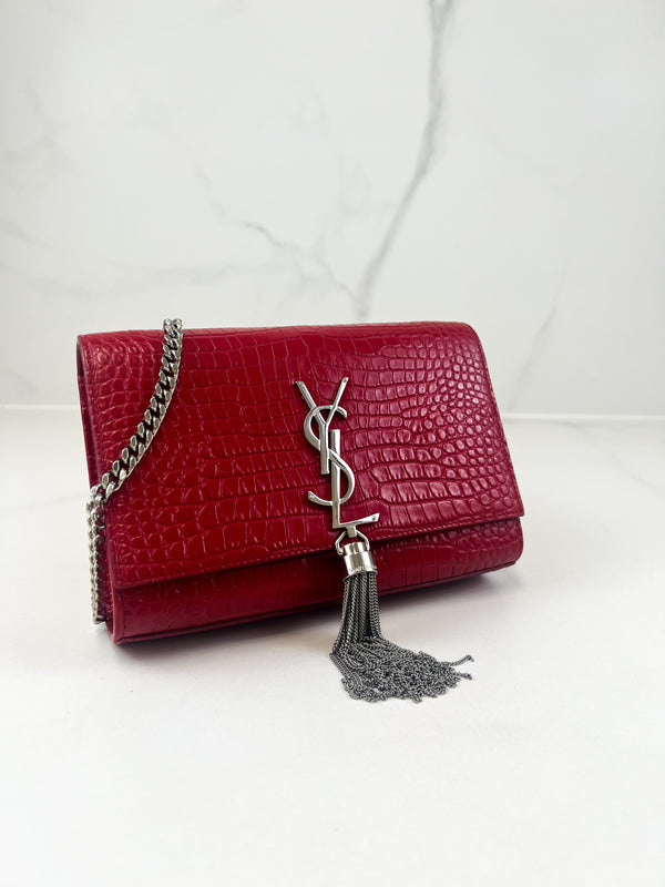 Saint Laurent Red Mini Kate Tassel Croc