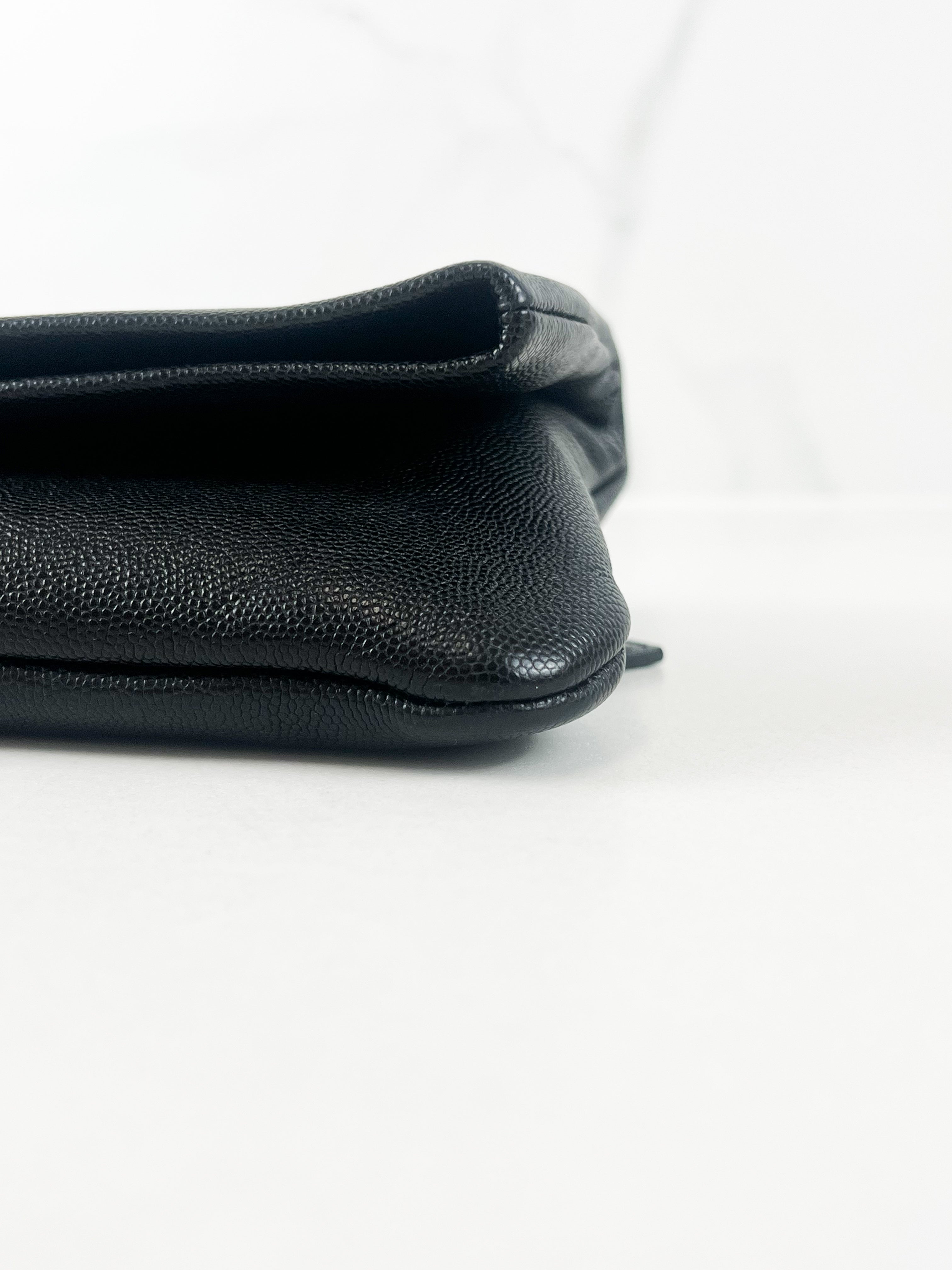 Saint Laurent Hollywood Fold Over Clutch in Black Grained Calfskin