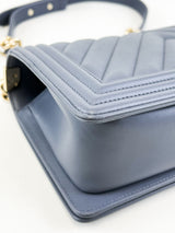 Chanel Charcoal Grey Old Medium Chevron Lambskin Boy Bag with Light Champagne GHW