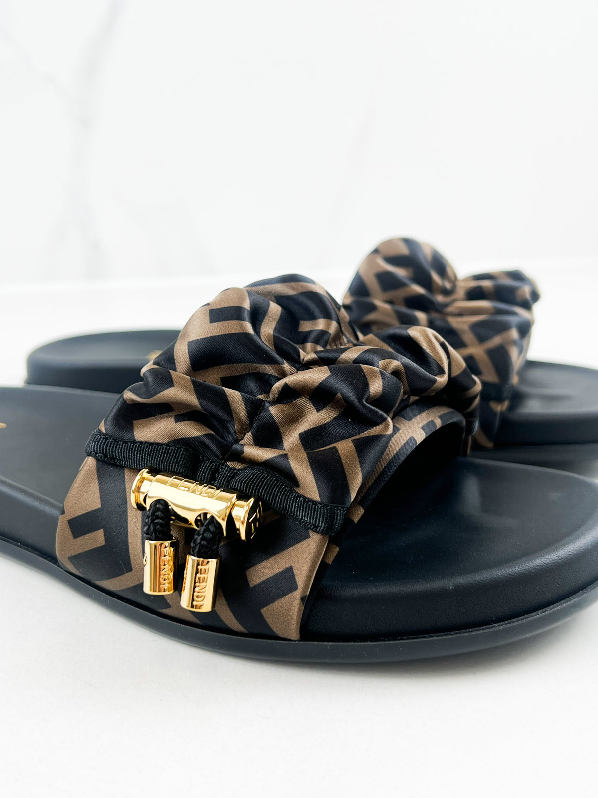 Fendi Vertigo Satin Slides Size 40