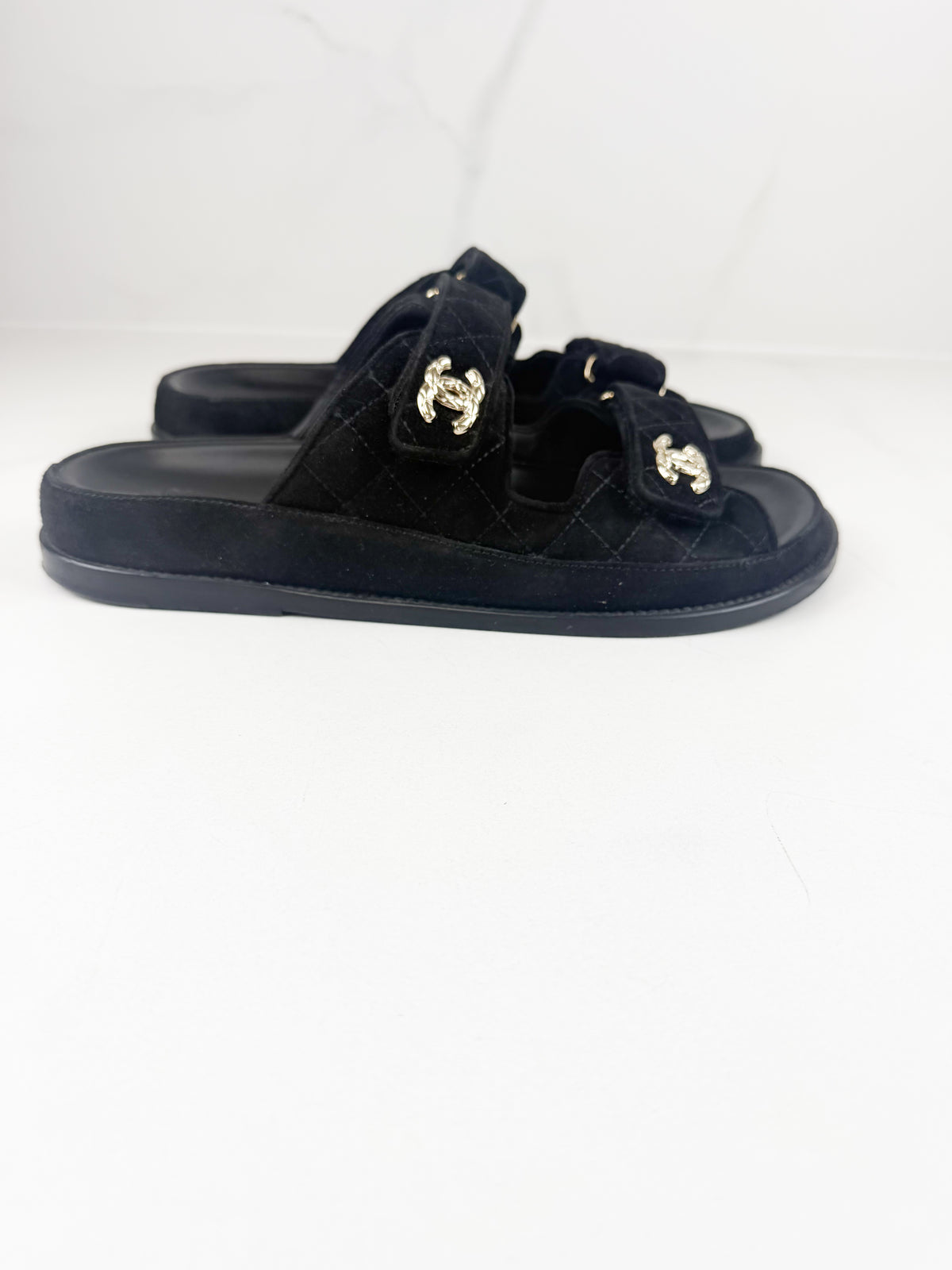 Chanel Black Quilted Double-Strap CC Logo Dad Sandals