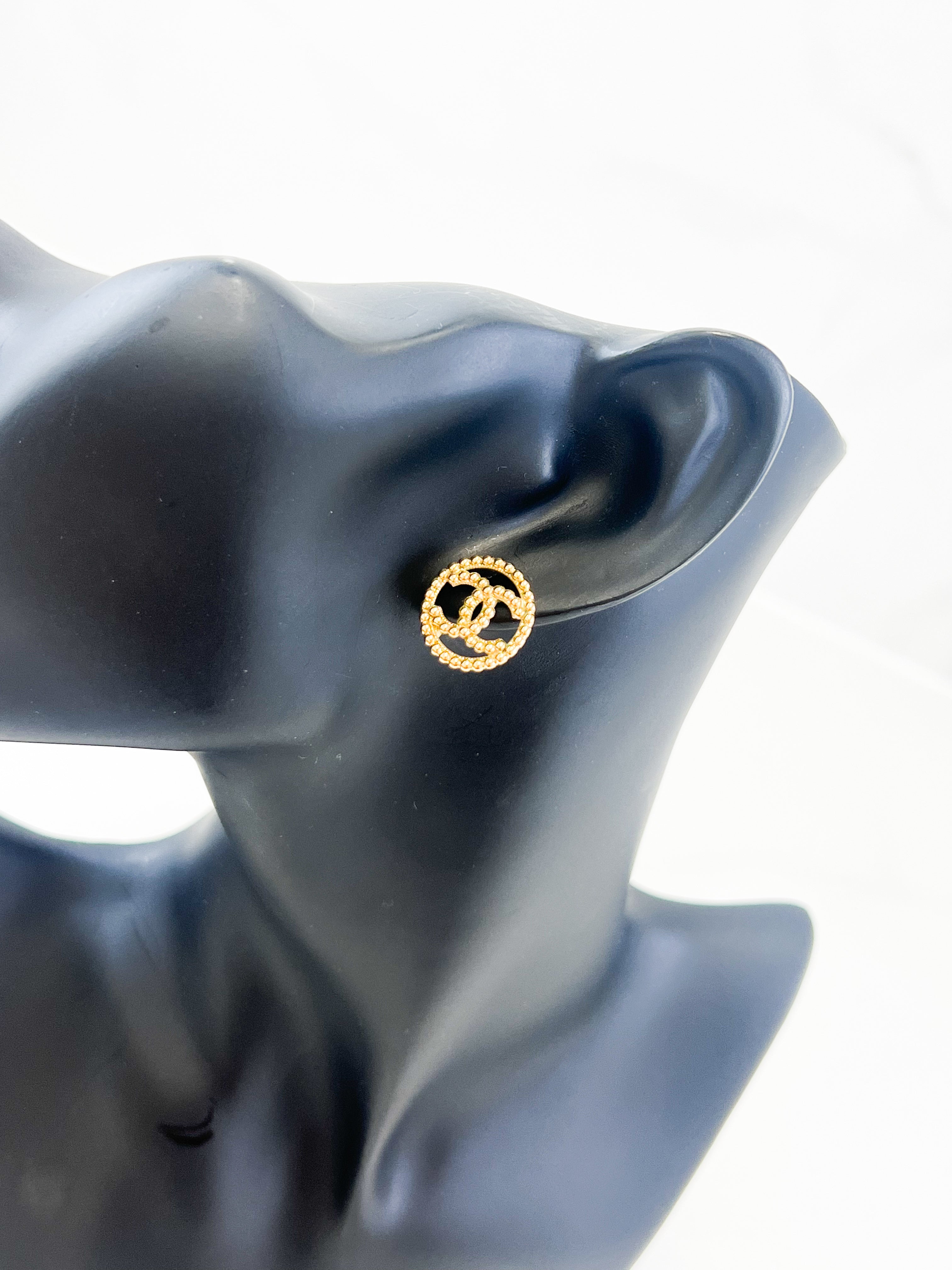 Chanel CC Gold Stud Earrings